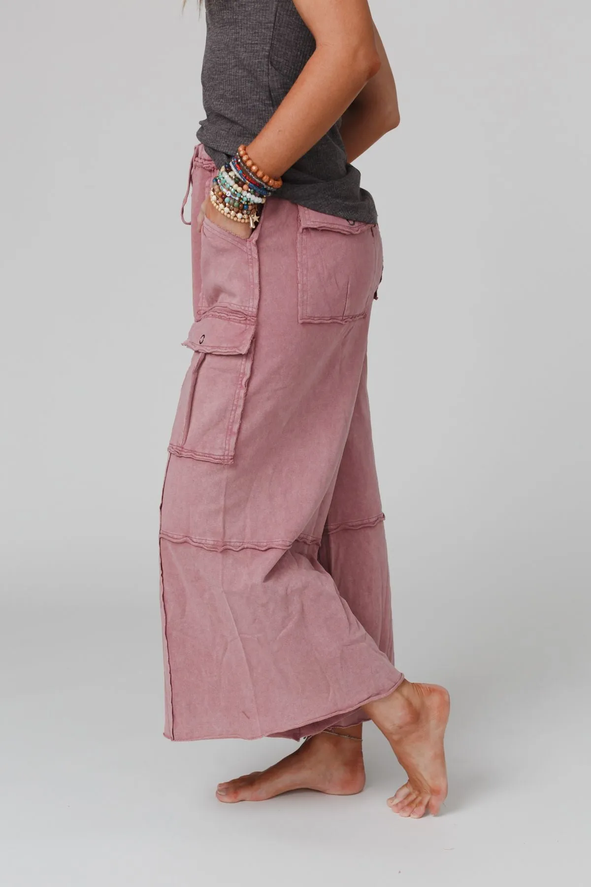 Game On Cargo Wide Leg Pant - Burgundy