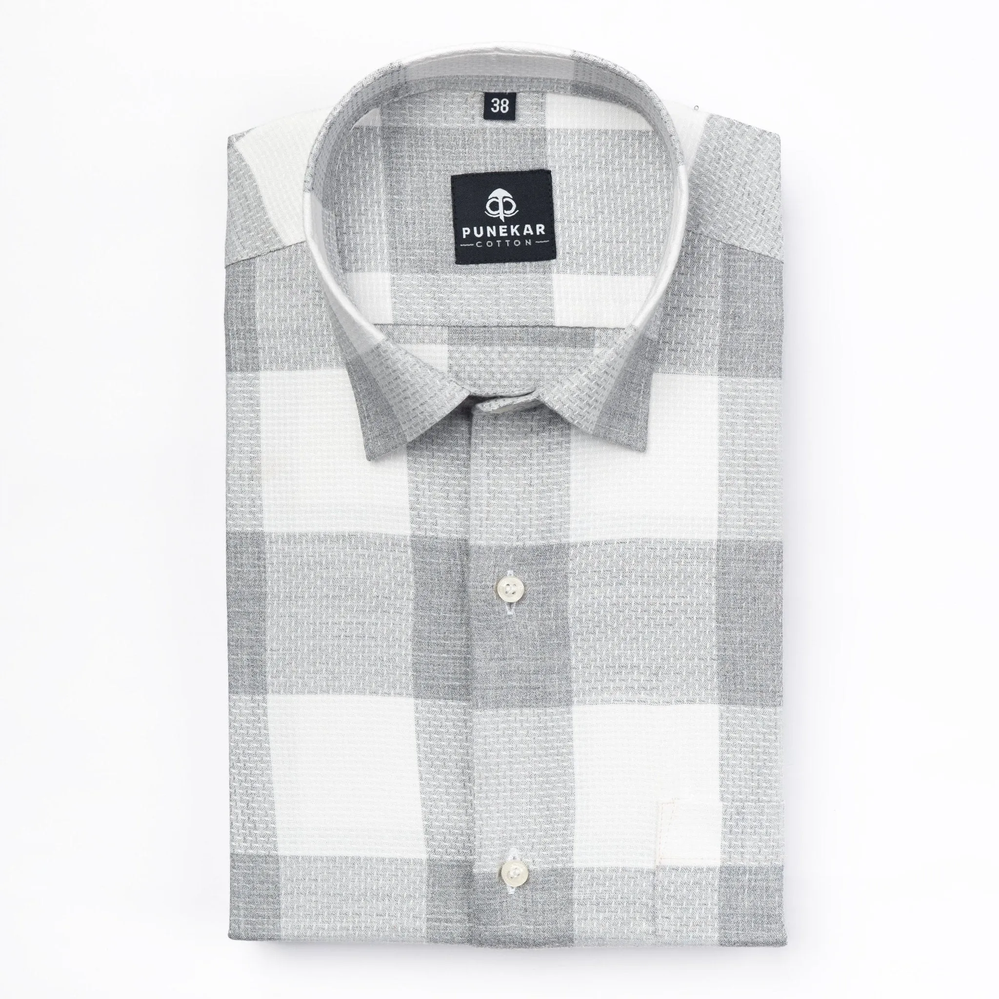 Grey Color Checks Pure Cotton Shirt For Men