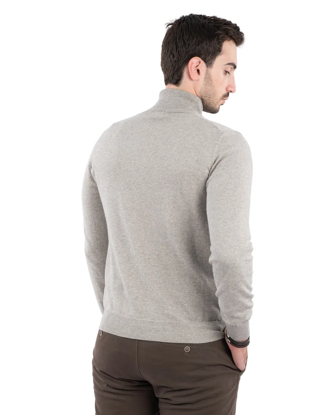 Grey Cotton Cashmere Roll Neck Jumper