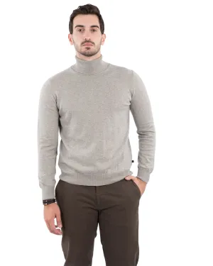 Grey Cotton Cashmere Roll Neck Jumper