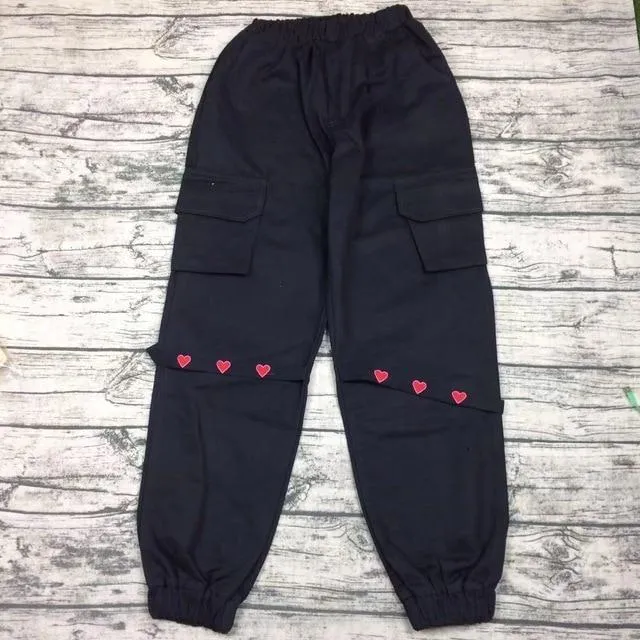 Heart Embroidered Cargo Pants