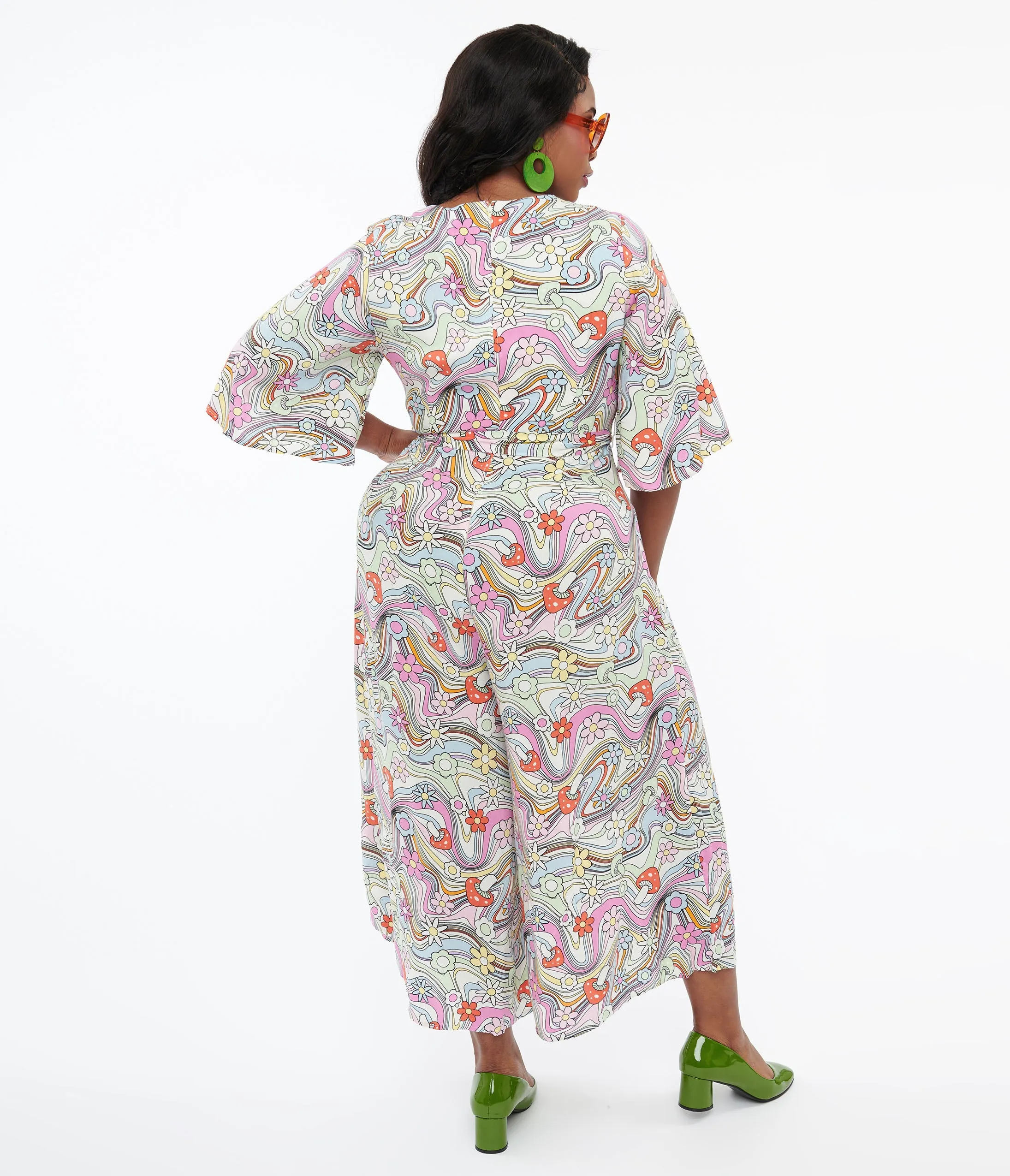 Hell Bunny Plus Size 1960s Pastel Rainbow Hazy Daze Floral Jumpsuit