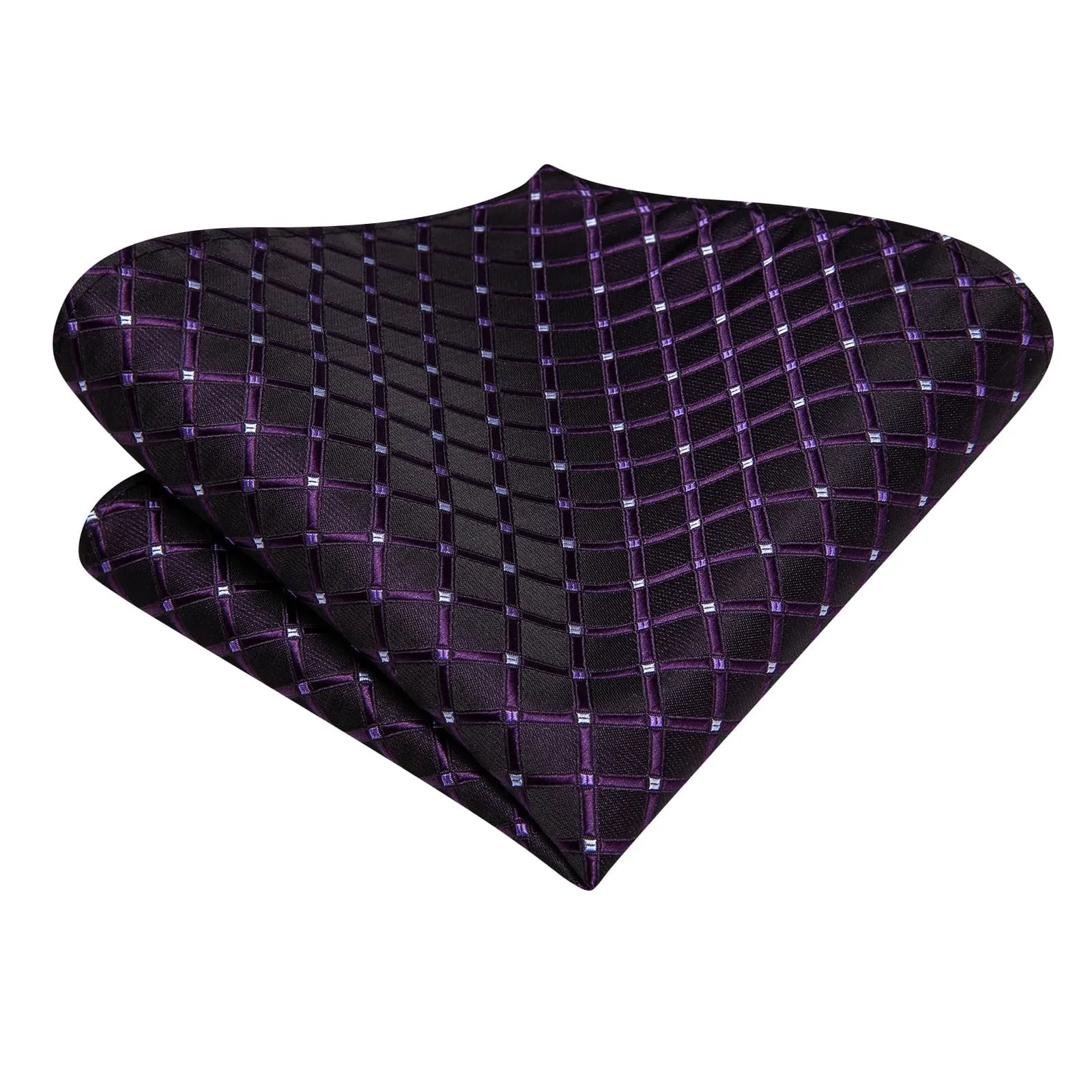 Hi-Tie Black Men's Tie Indigo Purple Jacquard Checkered Necktie Set