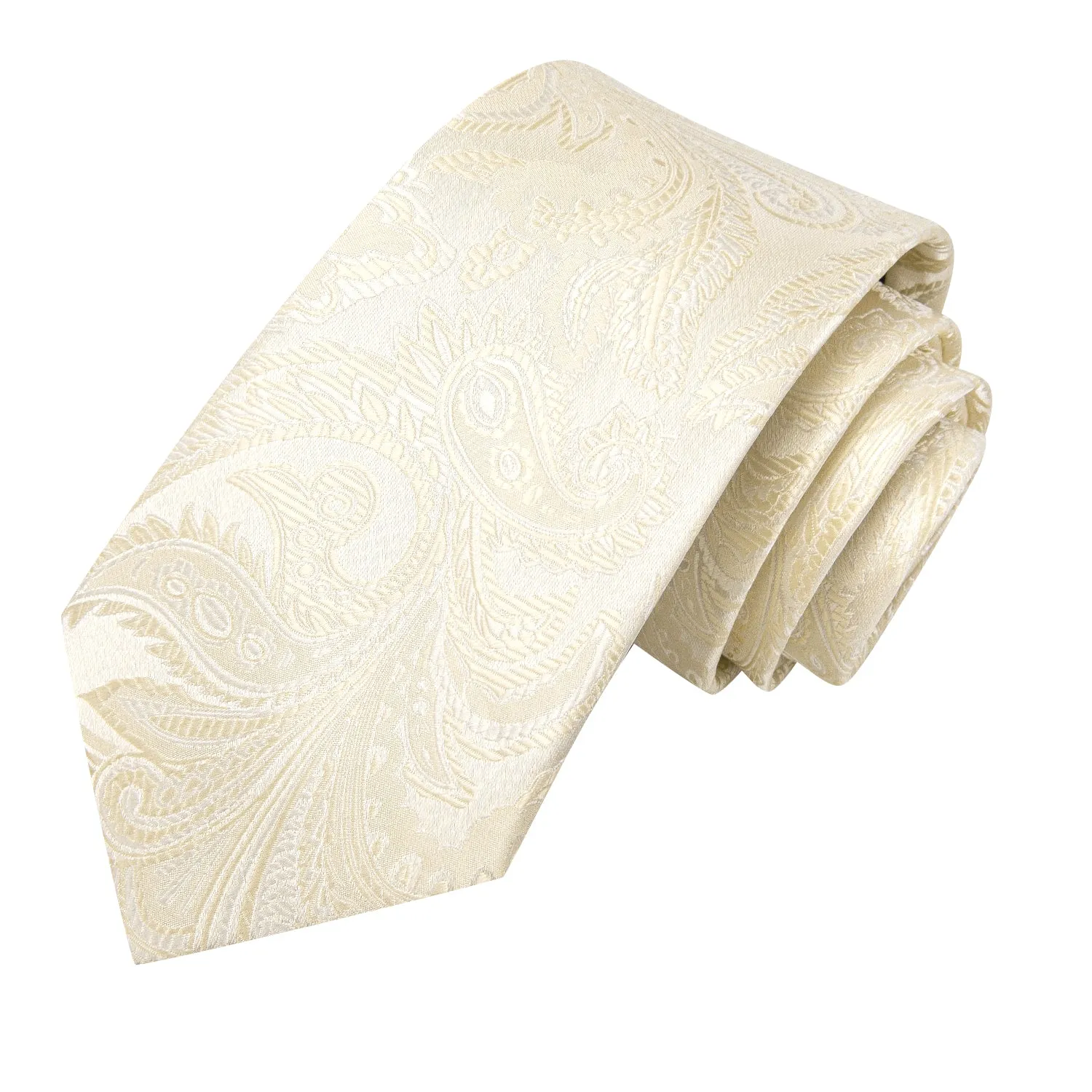 Hi-Tie Light Yellow Paisley Extra Long Tie Handkerchief Cufflinks Set