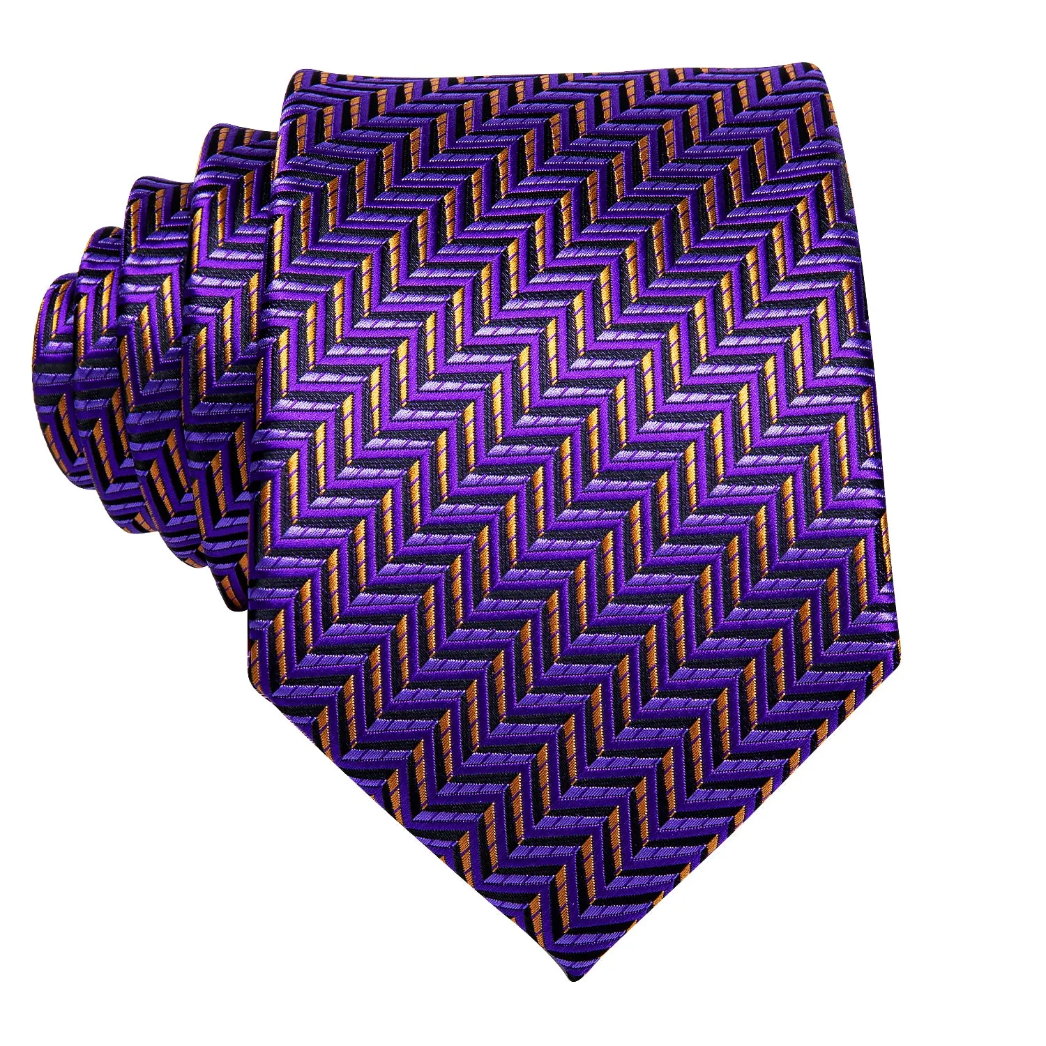 HI-Tie Purple Yellow Novelty 67 Inch Extra Long Tie Hanky Cufflinks Set