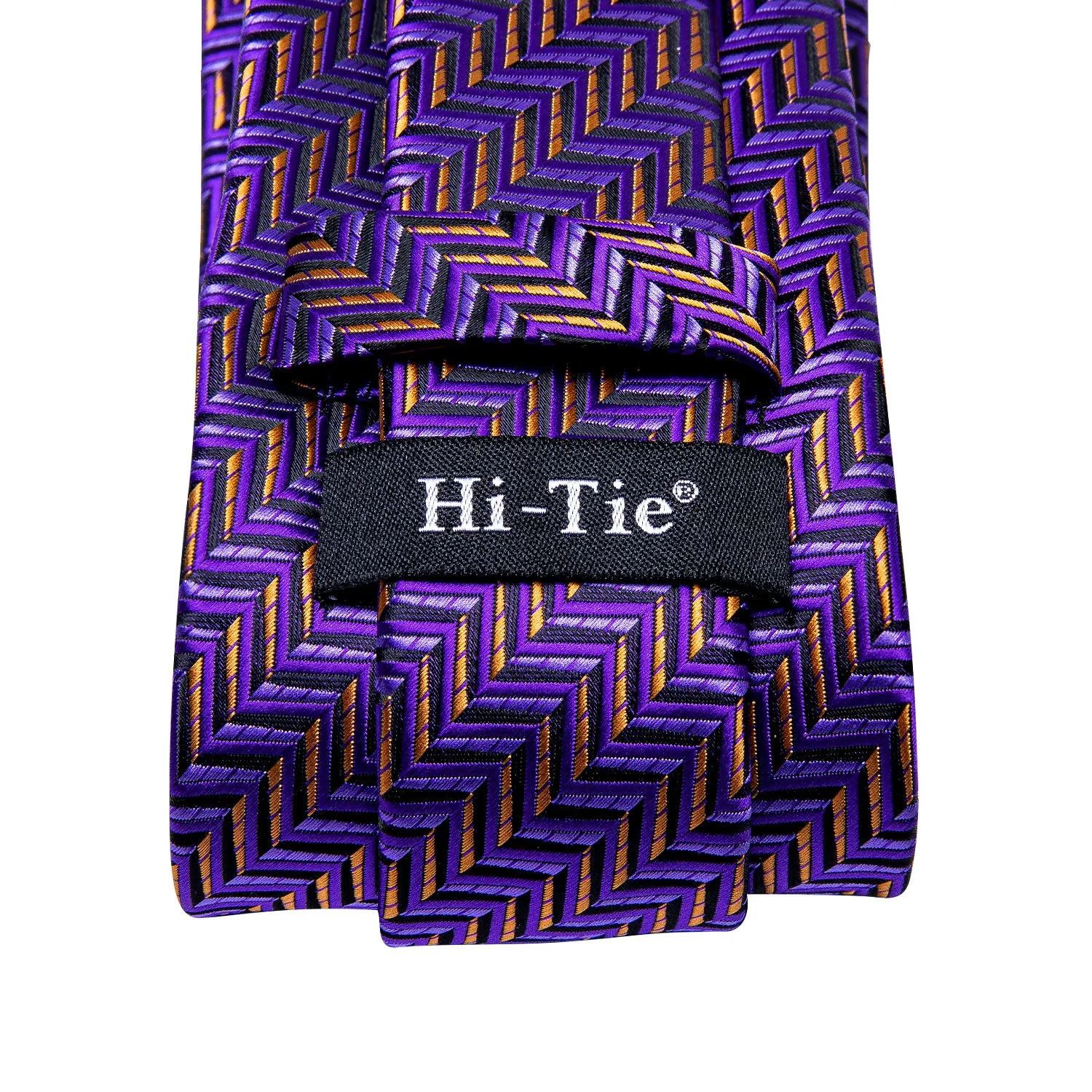 HI-Tie Purple Yellow Novelty 67 Inch Extra Long Tie Hanky Cufflinks Set