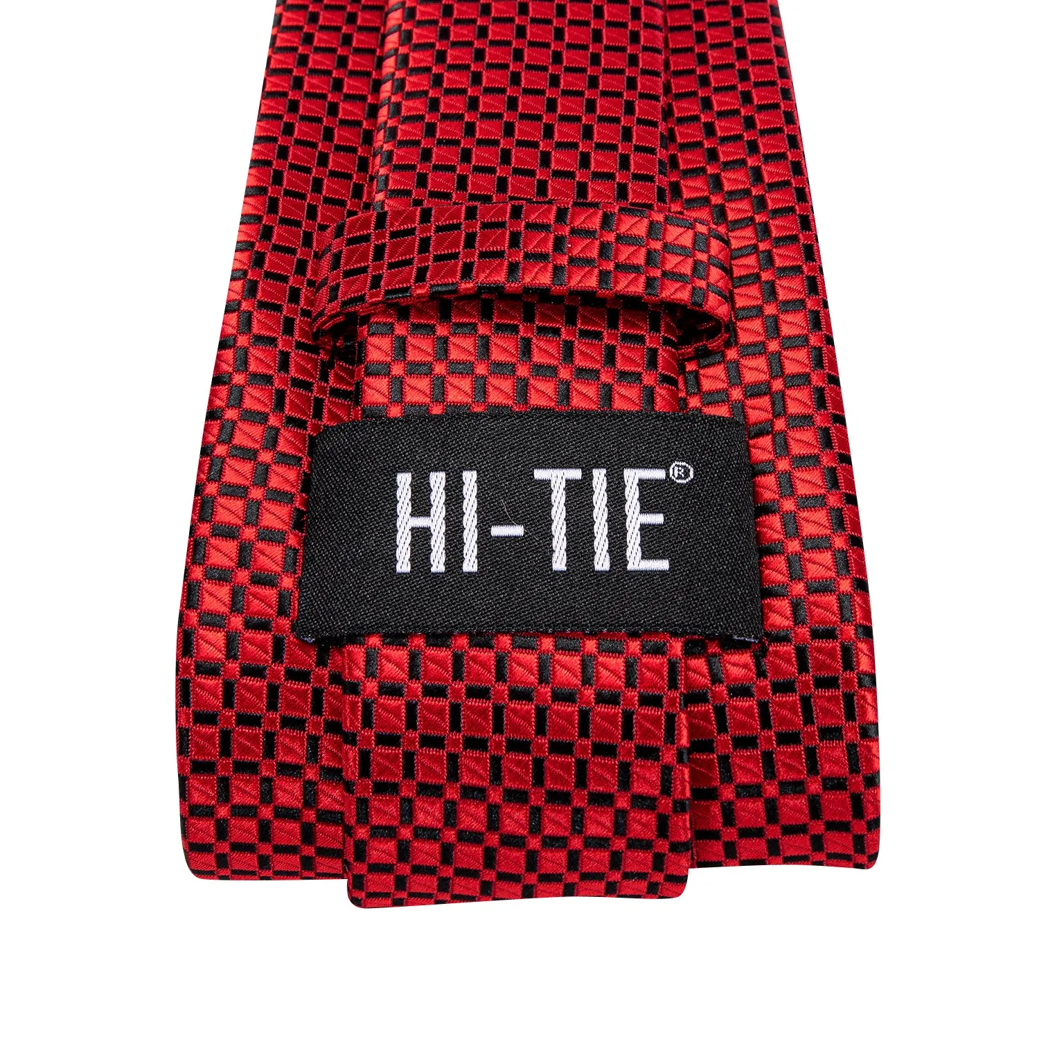 Hi-Tie Red Plaid 67 Inches Extra Long Tie Handkerchief Cufflinks Set