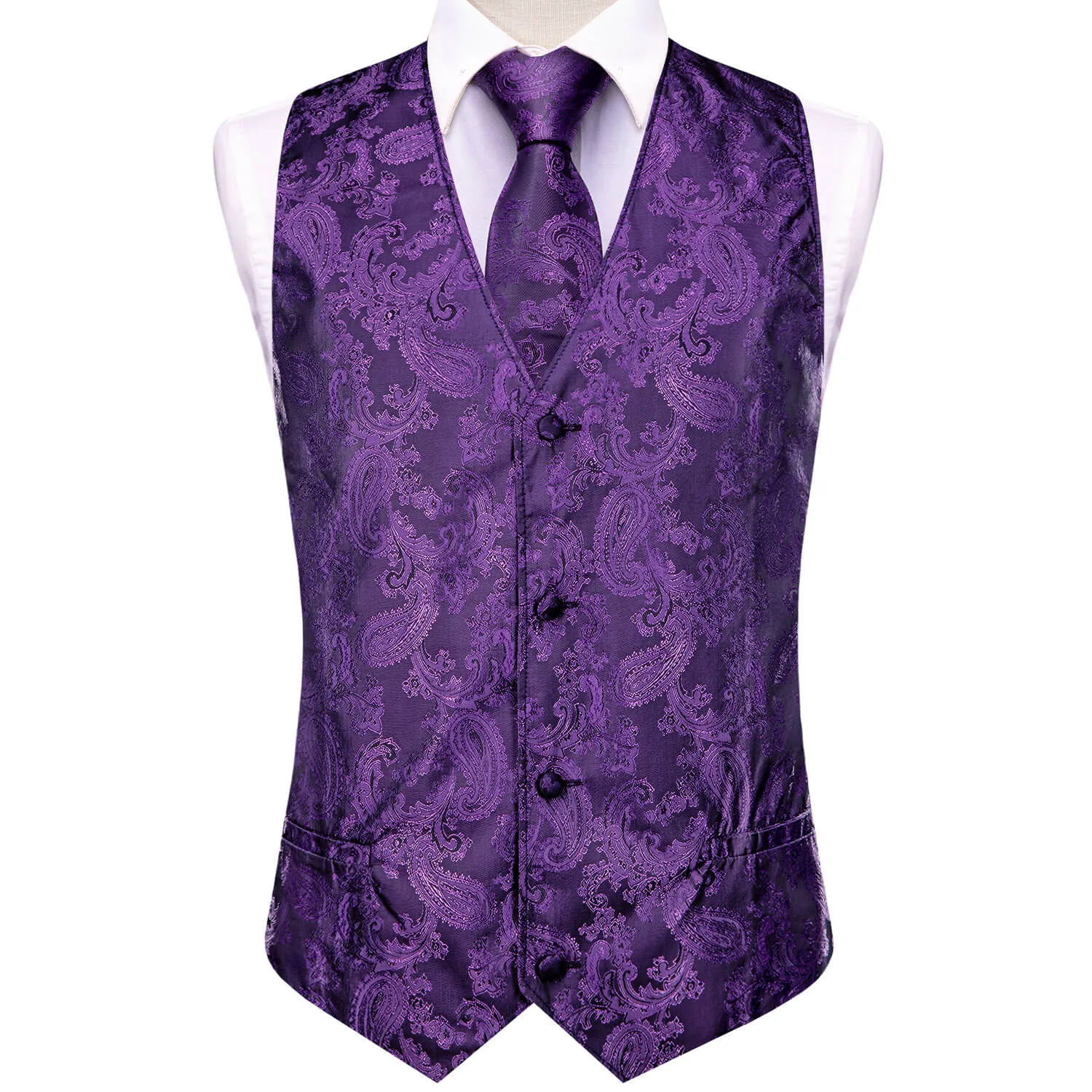 Hi-Tie Waistcoat Indigo Purple Jacquard Paisley Mens Vest and Tie Set