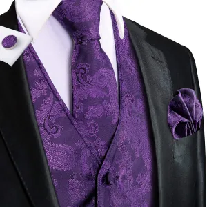 Hi-Tie Waistcoat Indigo Purple Jacquard Paisley Mens Vest and Tie Set