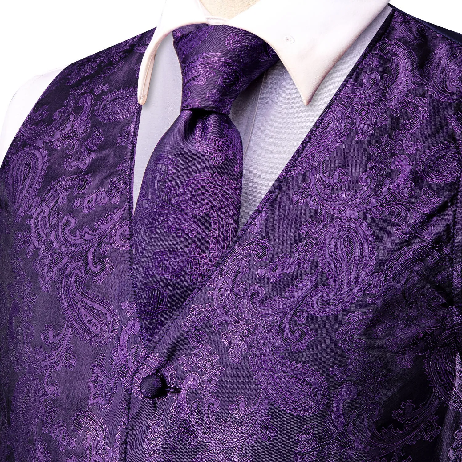 Hi-Tie Waistcoat Indigo Purple Jacquard Paisley Mens Vest and Tie Set