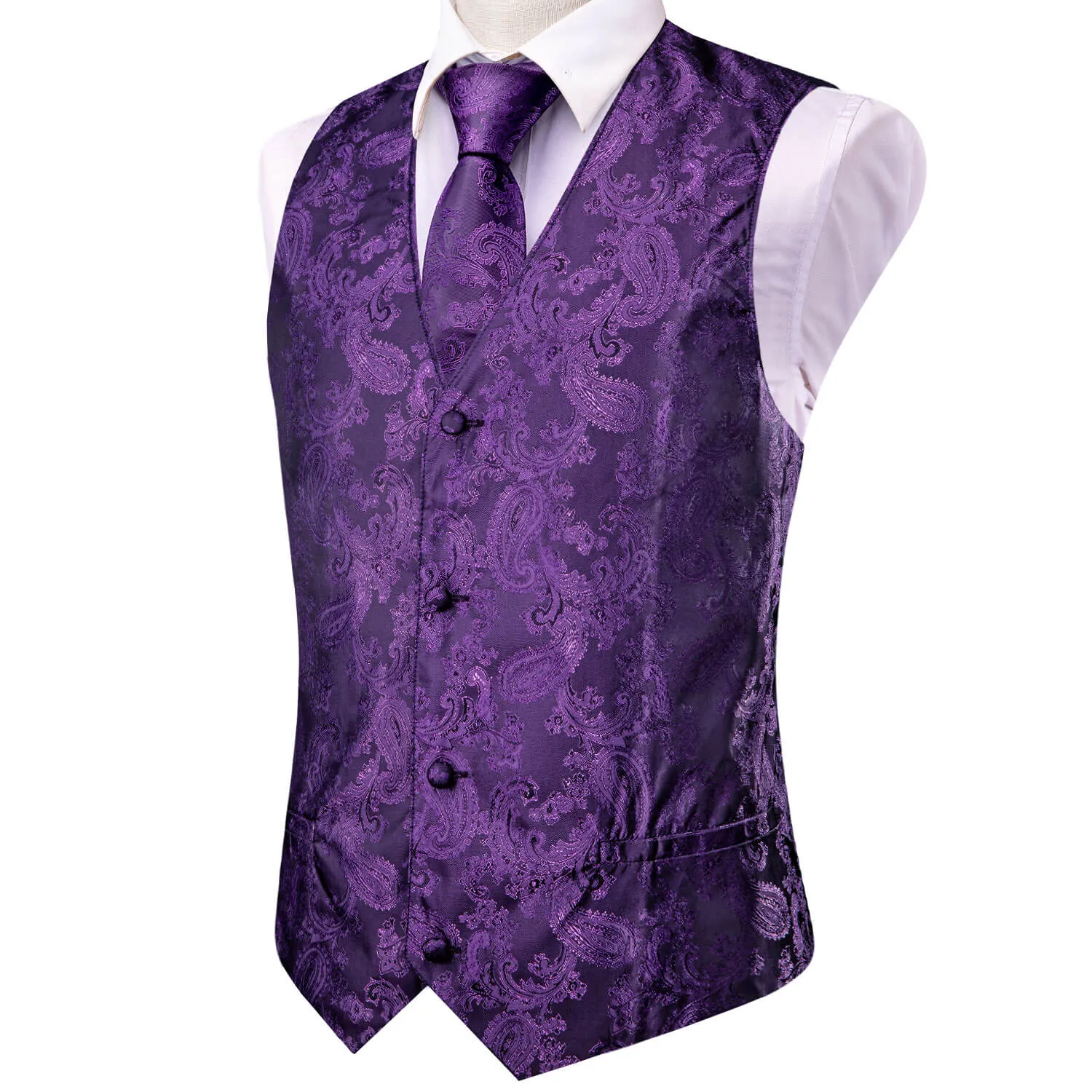 Hi-Tie Waistcoat Indigo Purple Jacquard Paisley Mens Vest and Tie Set