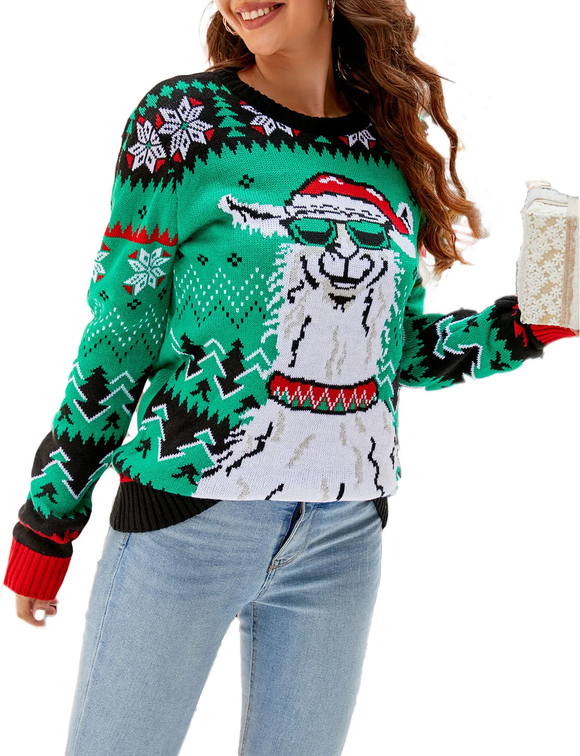 iB-iP Women's Casual Christmas Snowman Long Sleeve Top Pullover Sweater