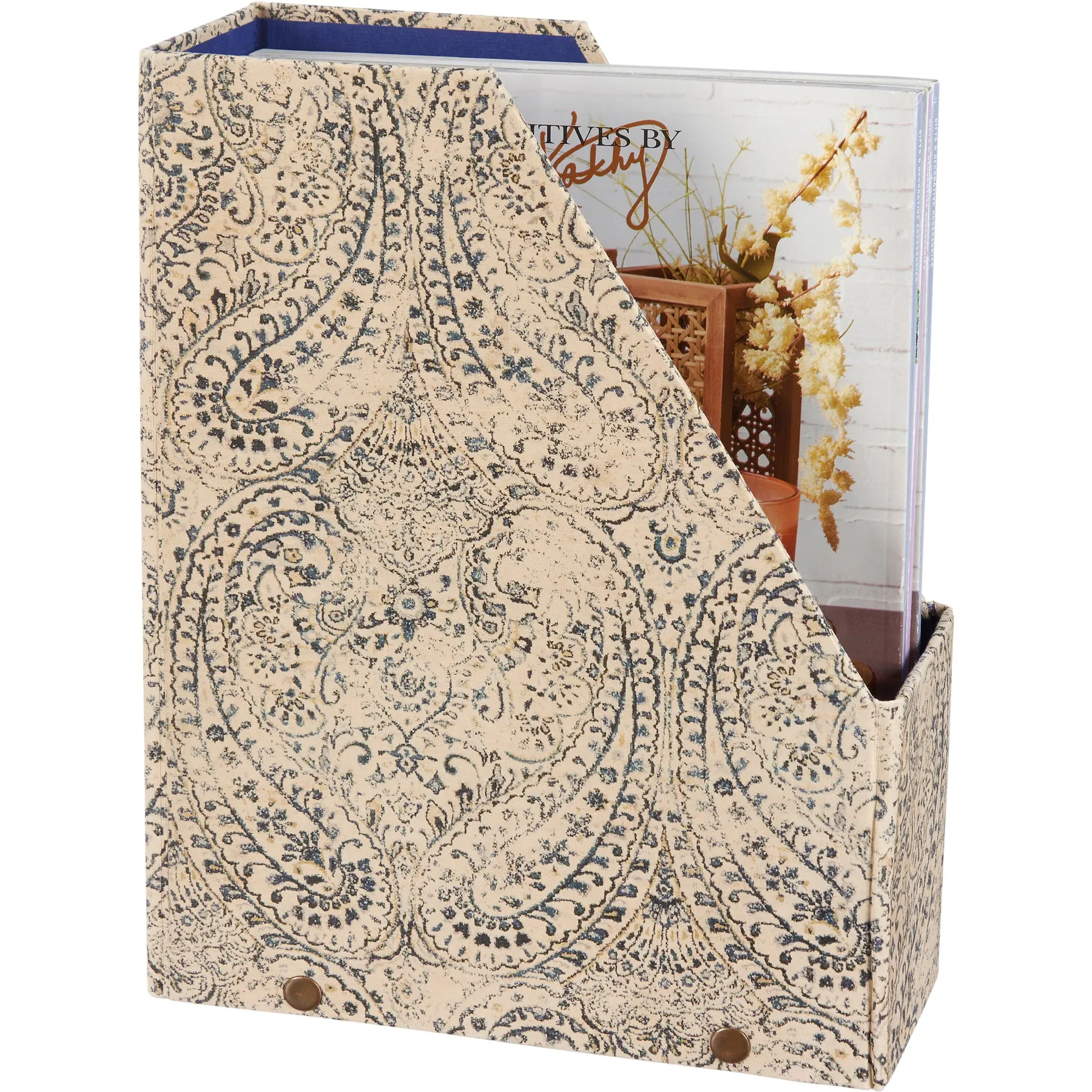 Indigo Blue Paisley Cardboard Magazine File