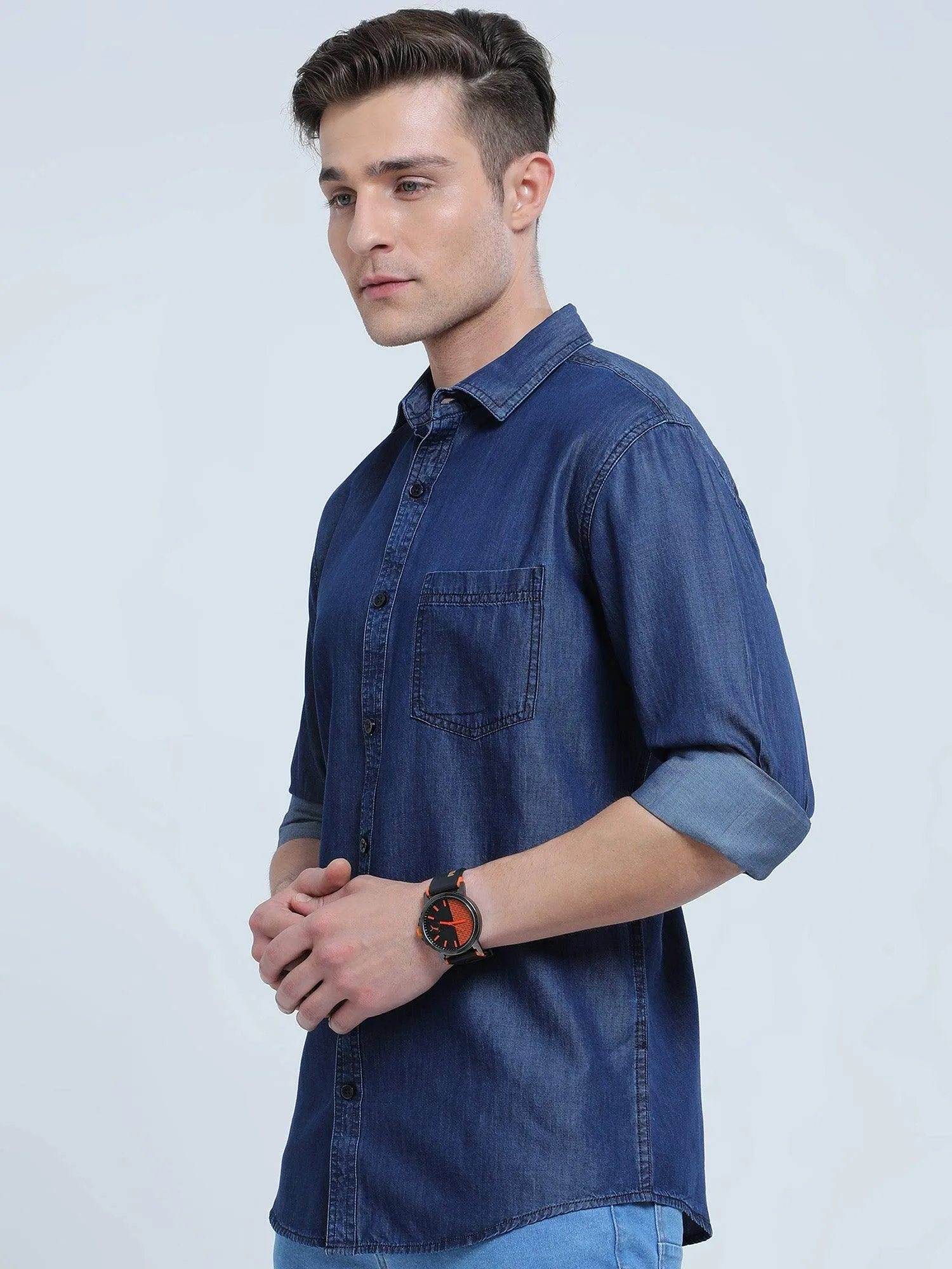 Indigo Denim Single Pocket Full Sleeve Shirt