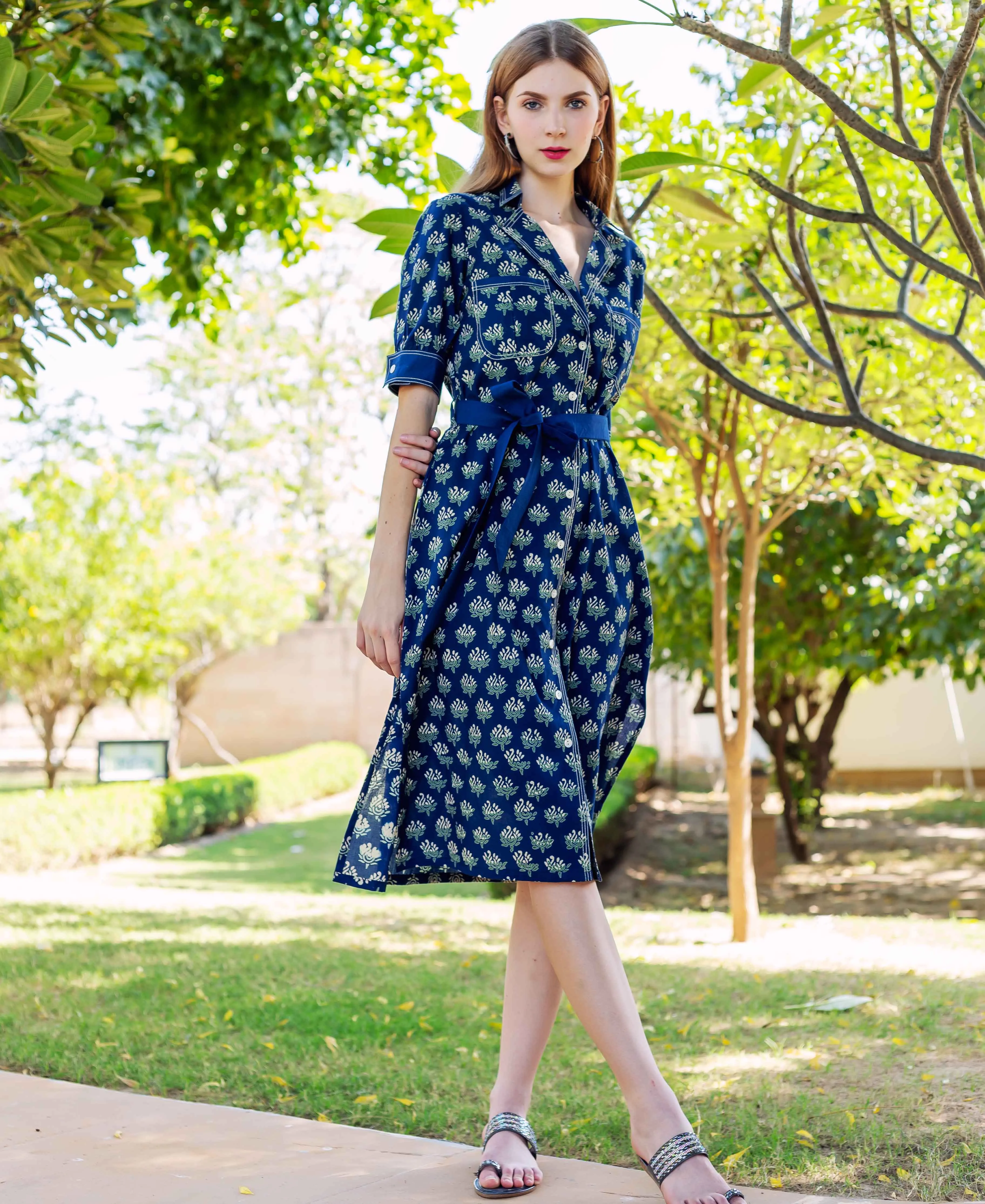 Indigo Hand Block Printed Dress