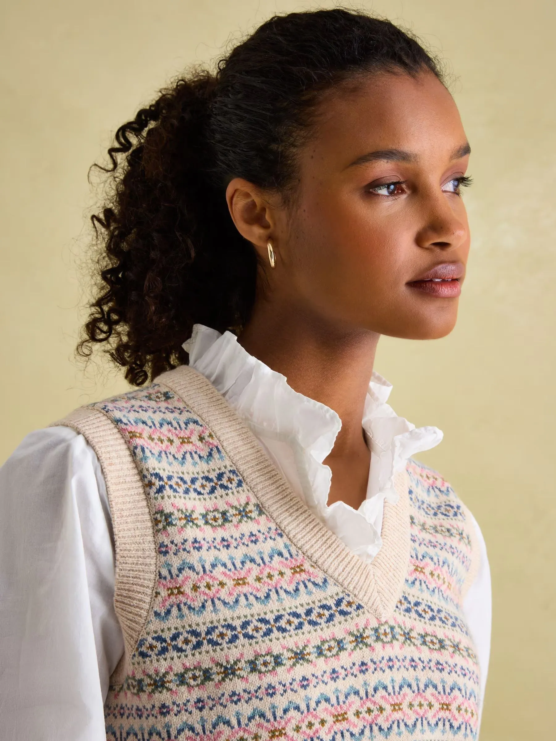 Islay Oatmeal V Neck Fair Isle Knitted Vest