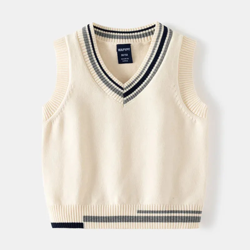 IYEAL Children Boys' Sweater Baby V-neck Sweater Tank Top 2023 Autumn New Korean Edition Boys' Sweater Vest