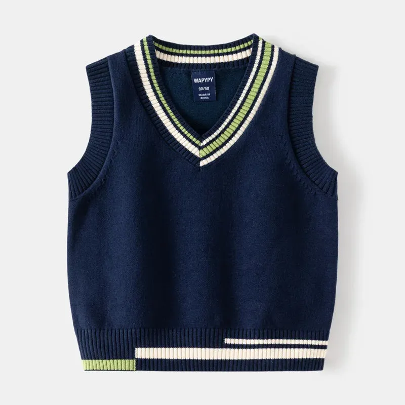 IYEAL Children Boys' Sweater Baby V-neck Sweater Tank Top 2023 Autumn New Korean Edition Boys' Sweater Vest