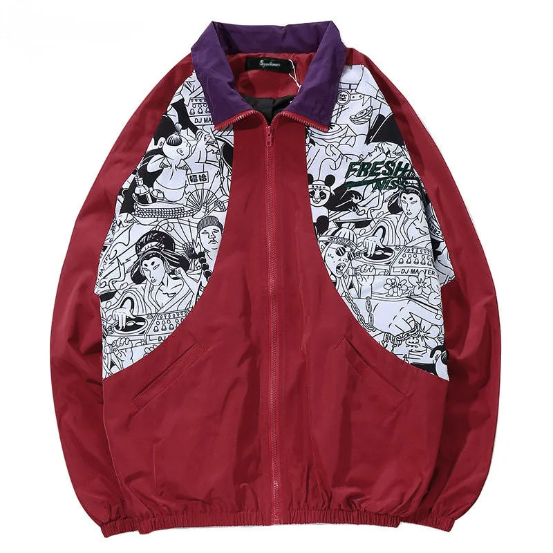 Japanese Caricature Streetwear Hip Hop Style Men Track Jacket