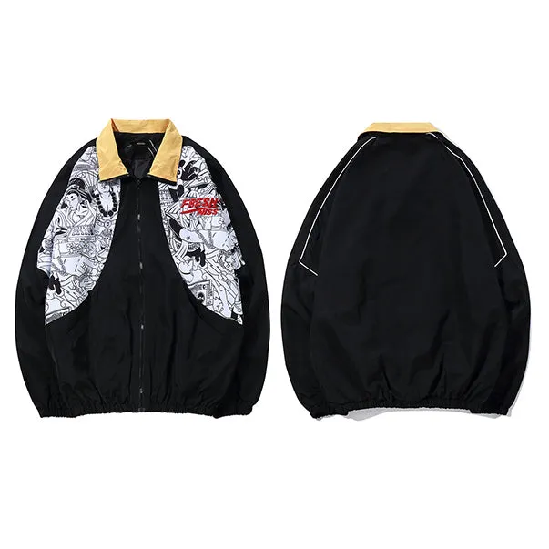 Japanese Caricature Streetwear Hip Hop Style Men Track Jacket