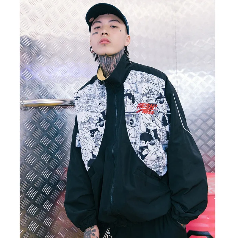 Japanese Caricature Streetwear Hip Hop Style Men Track Jacket