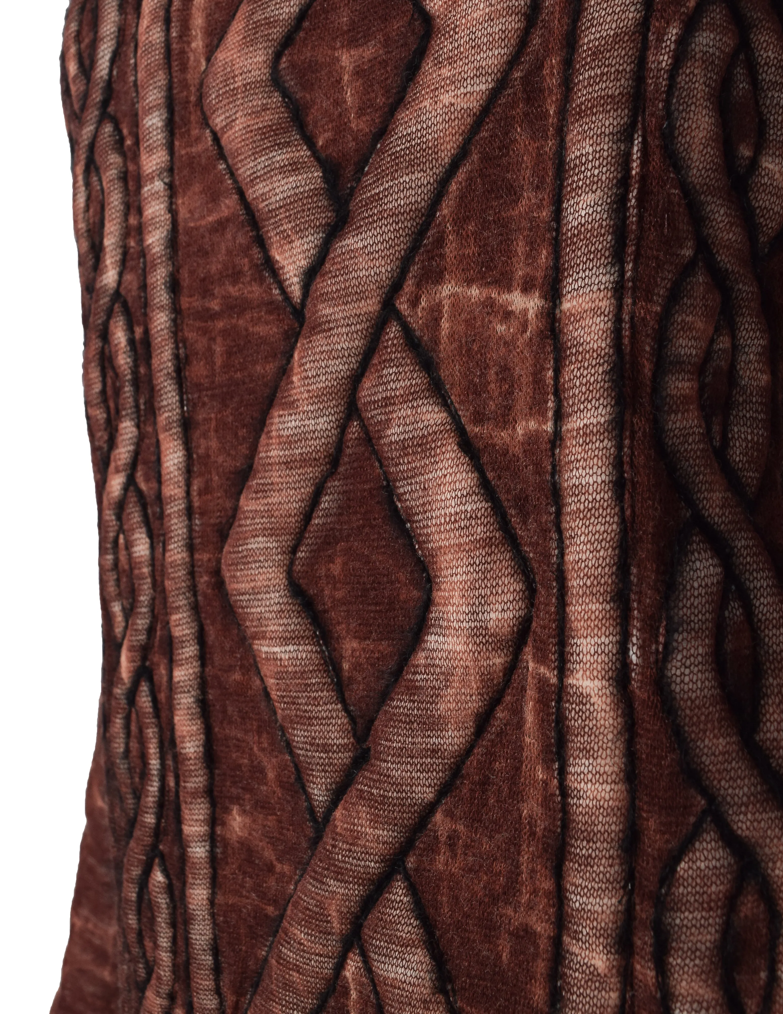 Jean Paul Gaultier Vintage AW 2000 Brick Marbled Puffy Trompe L'oeil Aran Knit Sheer Wool Turtleneck Top