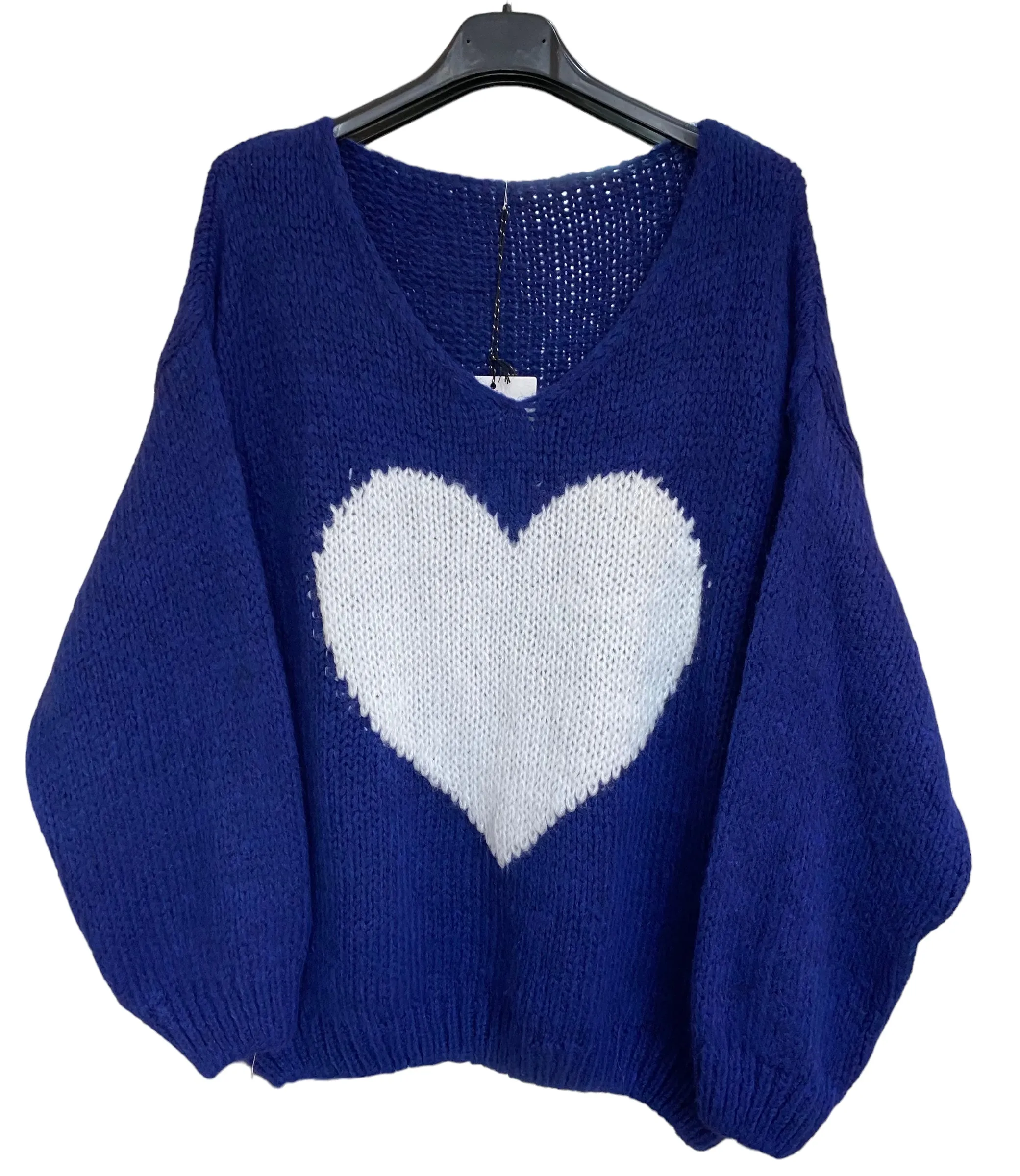 Jemma Chunky Knit V-Neck Large Heart Jumper (2 Colours)