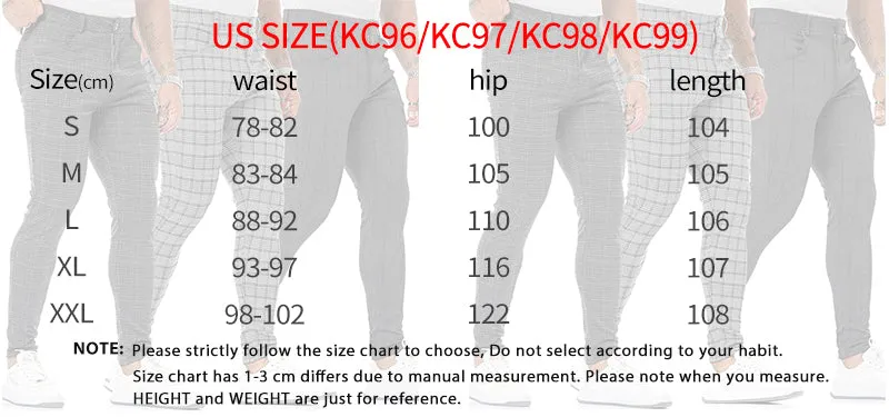 Jinquedai  Casual Mens Chinos Cotton Slim Fit Men Pants Trousers Skinny Chinos Pants Grey Ankle Length Streetwear Plaid Side Stripe Pants