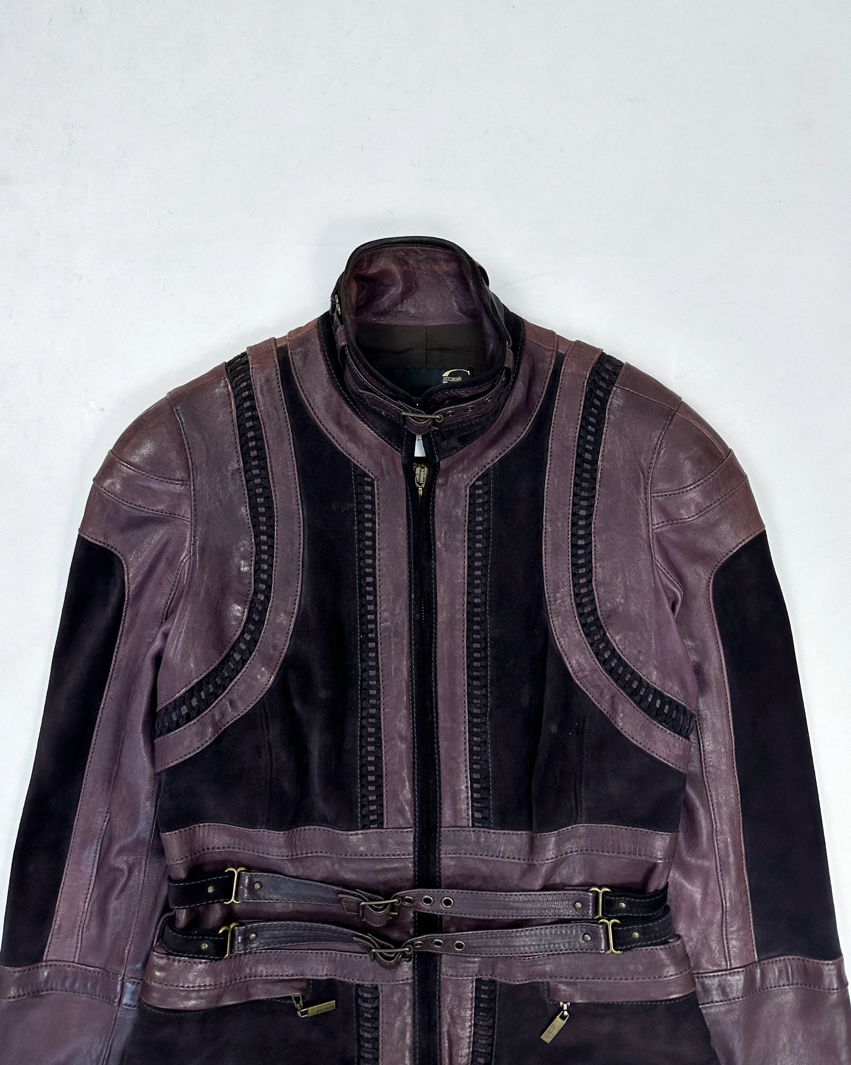 Just Cavalli Braided Dark Purple Leather Jacket FW 2005