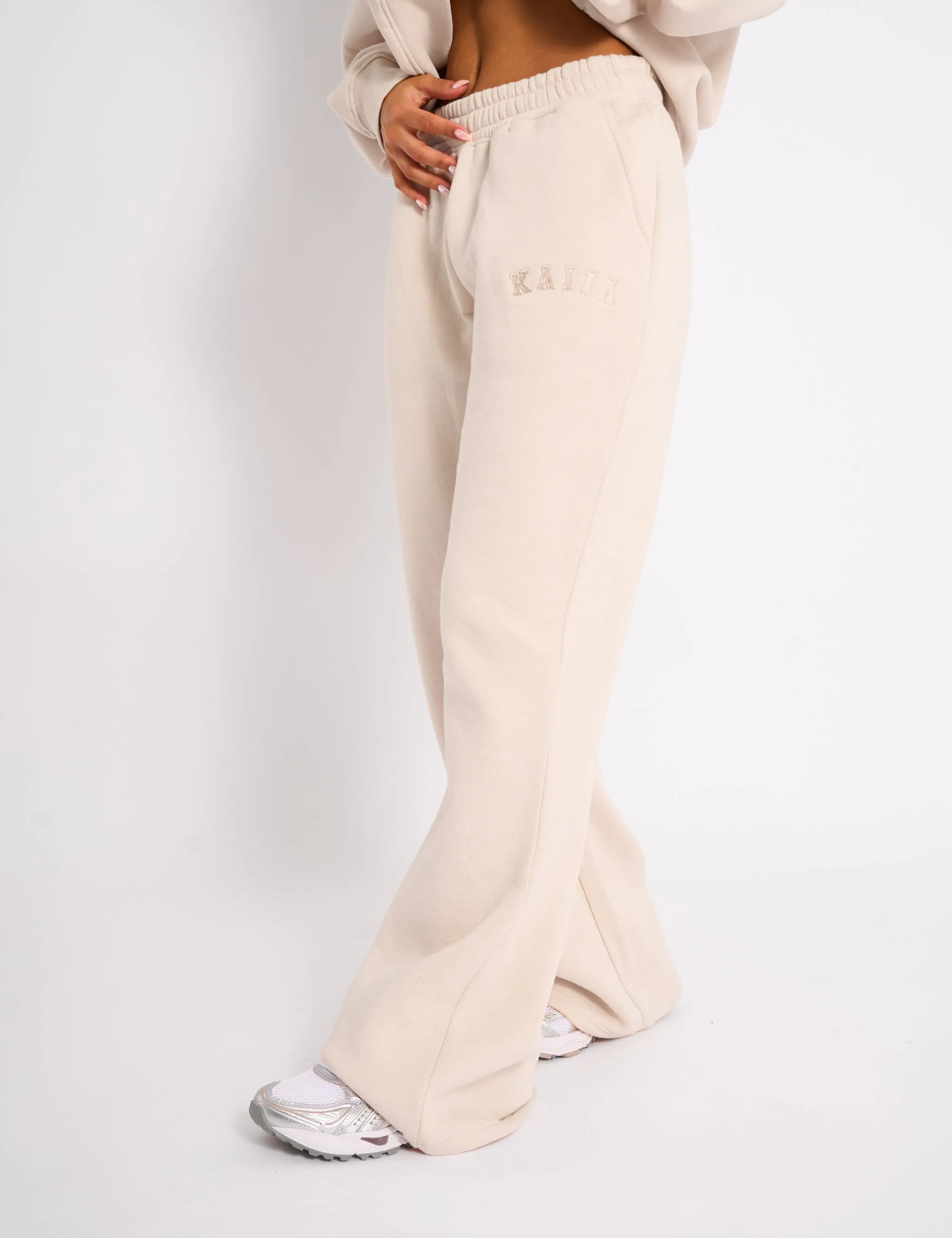 Kaiia Logo Wide Leg Joggers Cream