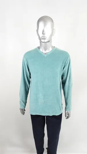 Katherine Hamnett Vintage Mens Turquoise Velour Sweatshirt, 1990s