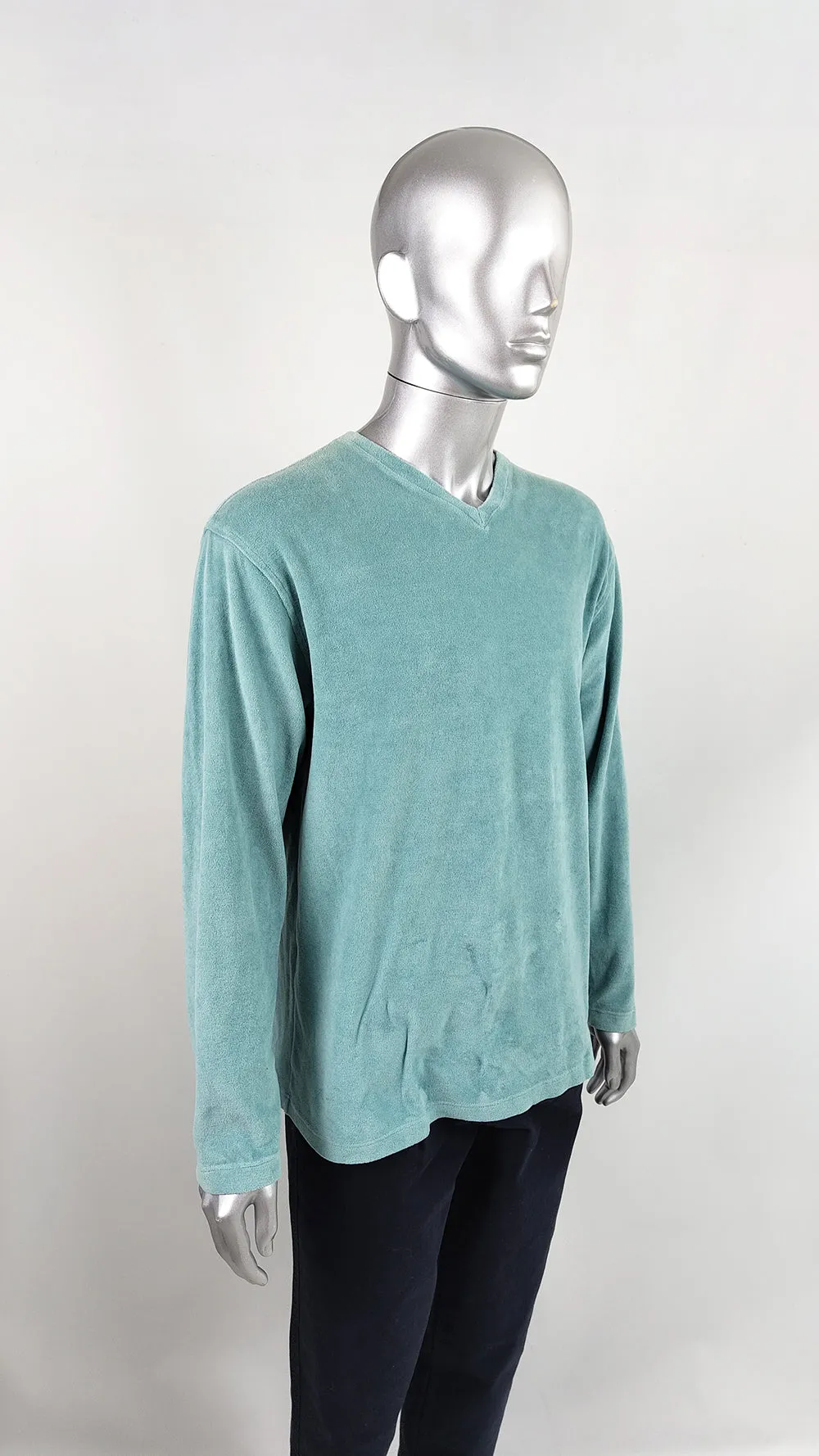 Katherine Hamnett Vintage Mens Turquoise Velour Sweatshirt, 1990s