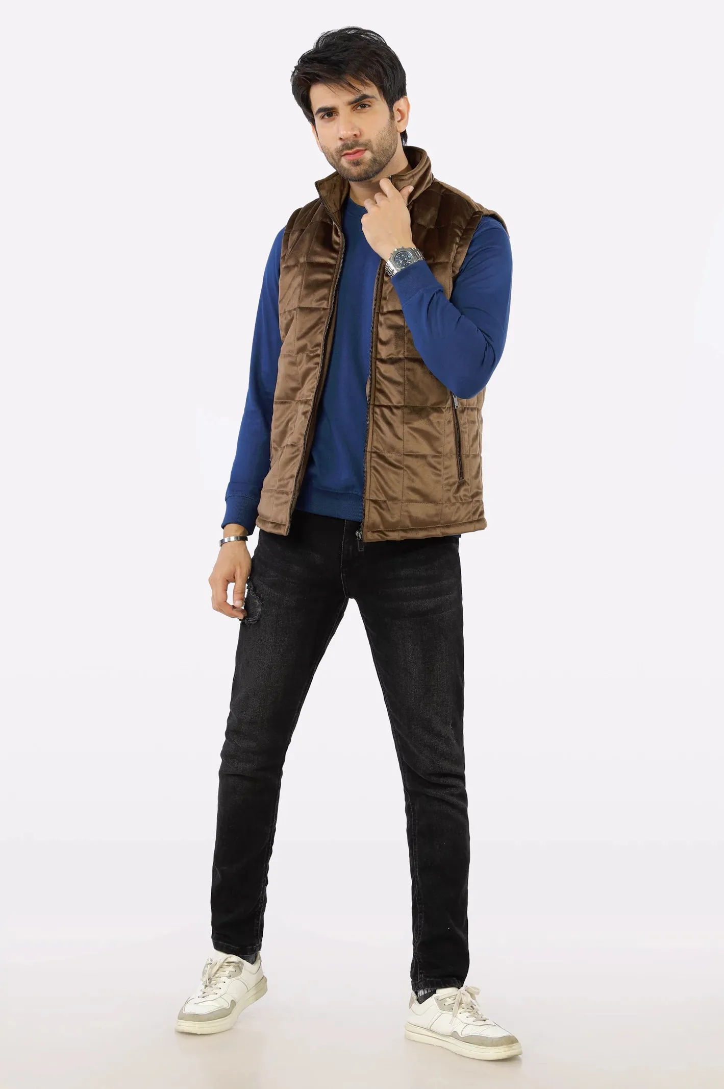 Khaki Quilted Puffer Vest for Mens