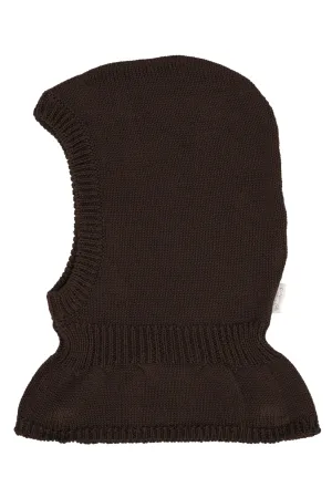 KNITTED COTTON BALACLAVA W. LINING - DARK BROWN