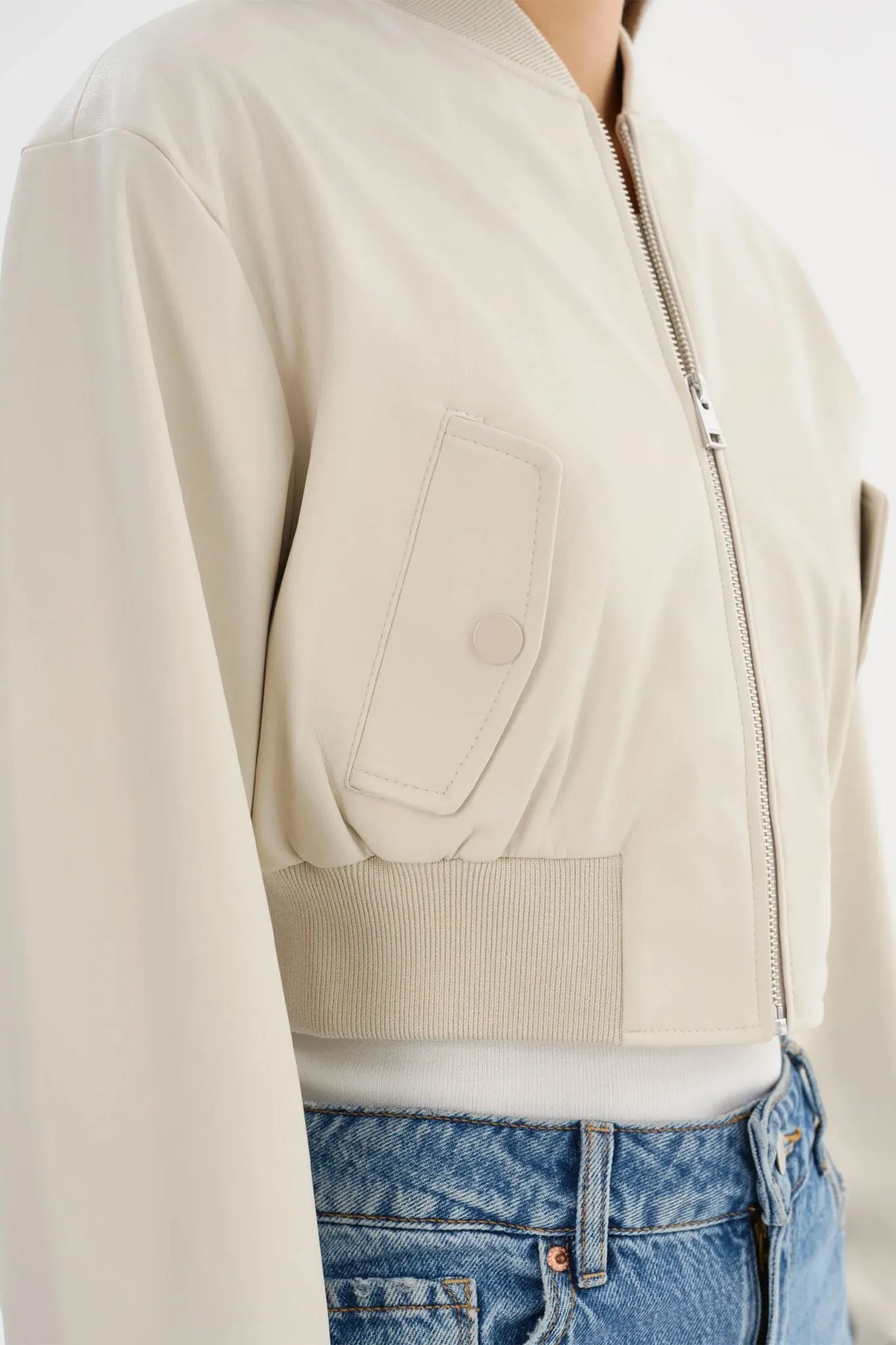 LAMARQUE | Evelin Faux Leather Cropped Bomber - Bone