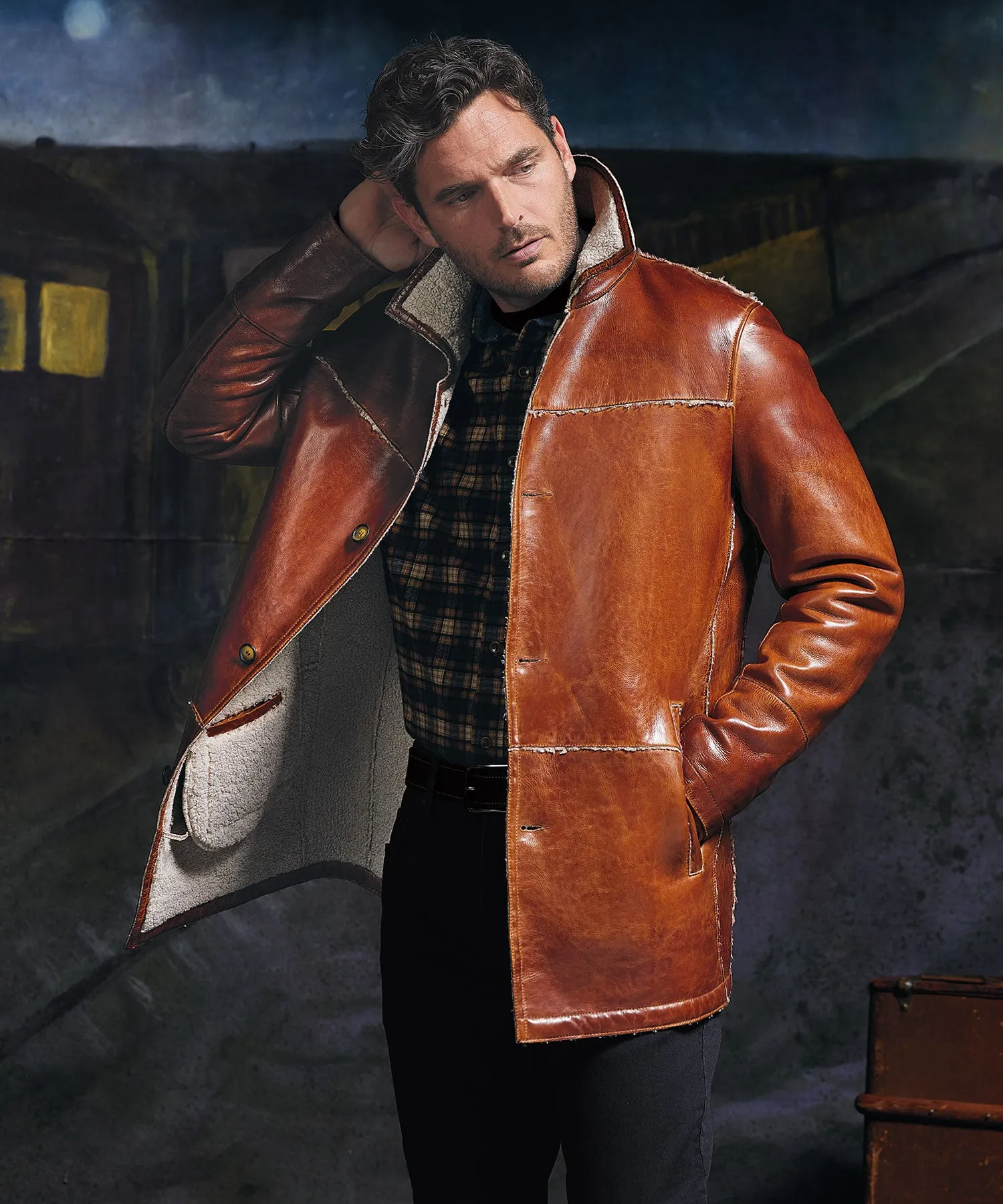 Lambskin Three-Quarter Jacket with Sherpa Lining