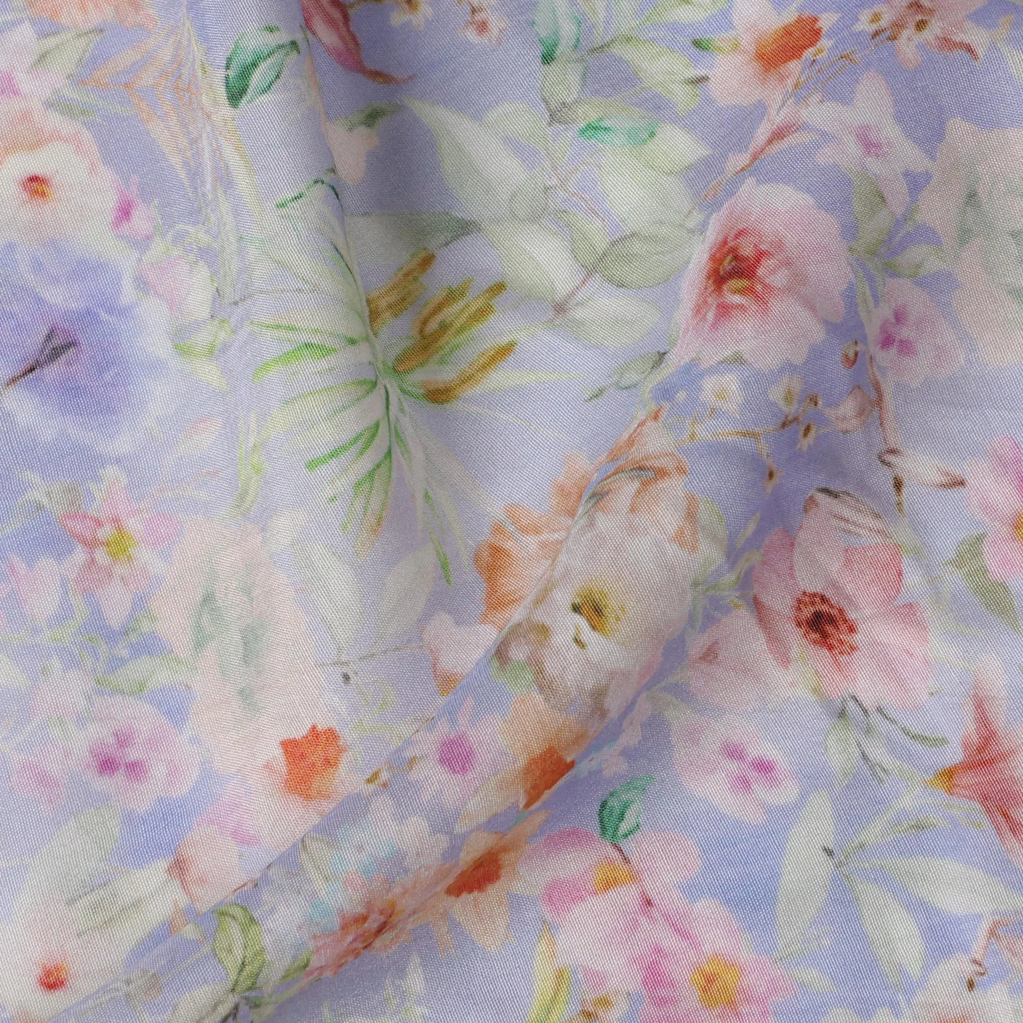 Lavender Viscose Cotton Digital Printed Fabric with Floral Design, 110 cm Width-D21339