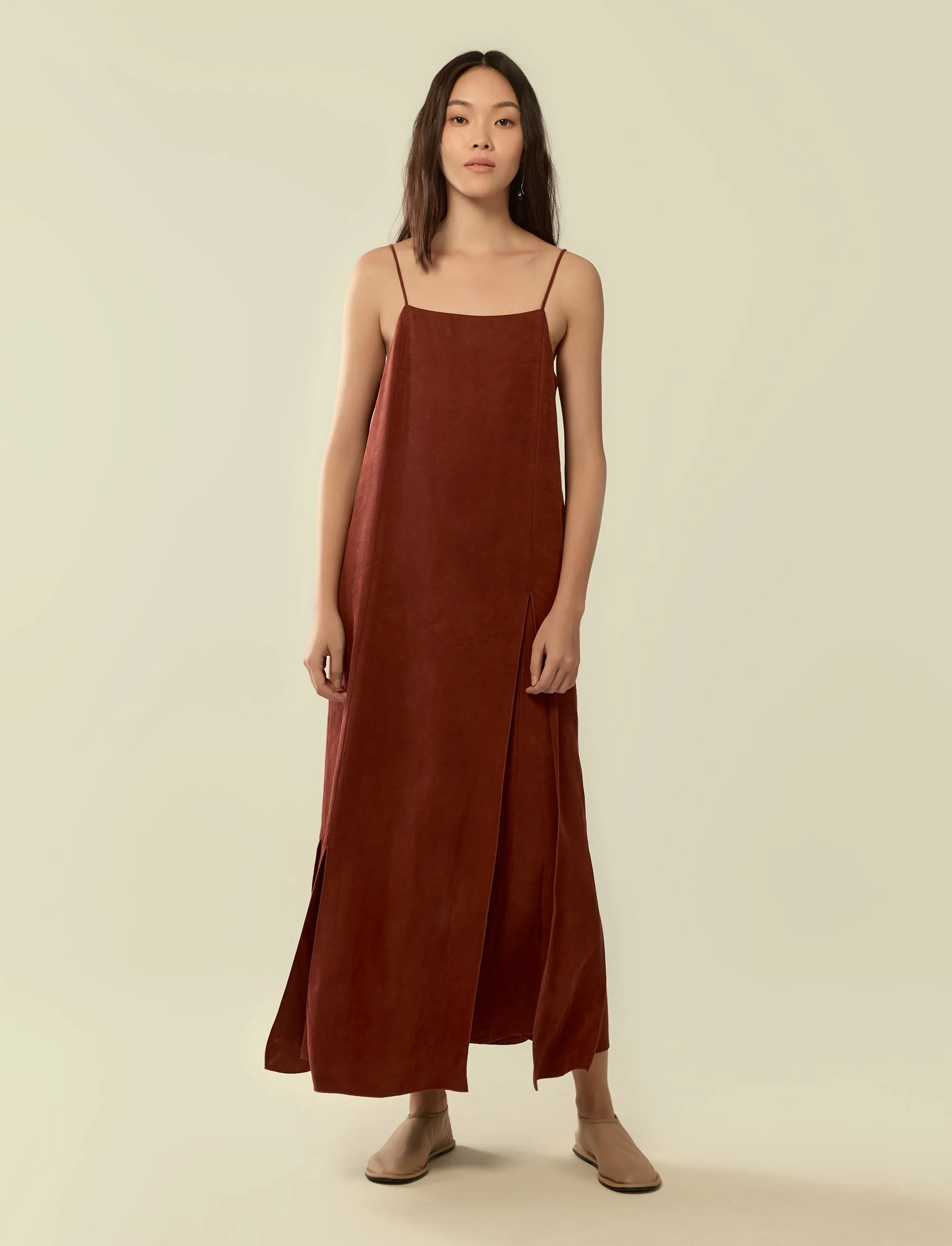 layered split hem strap dress