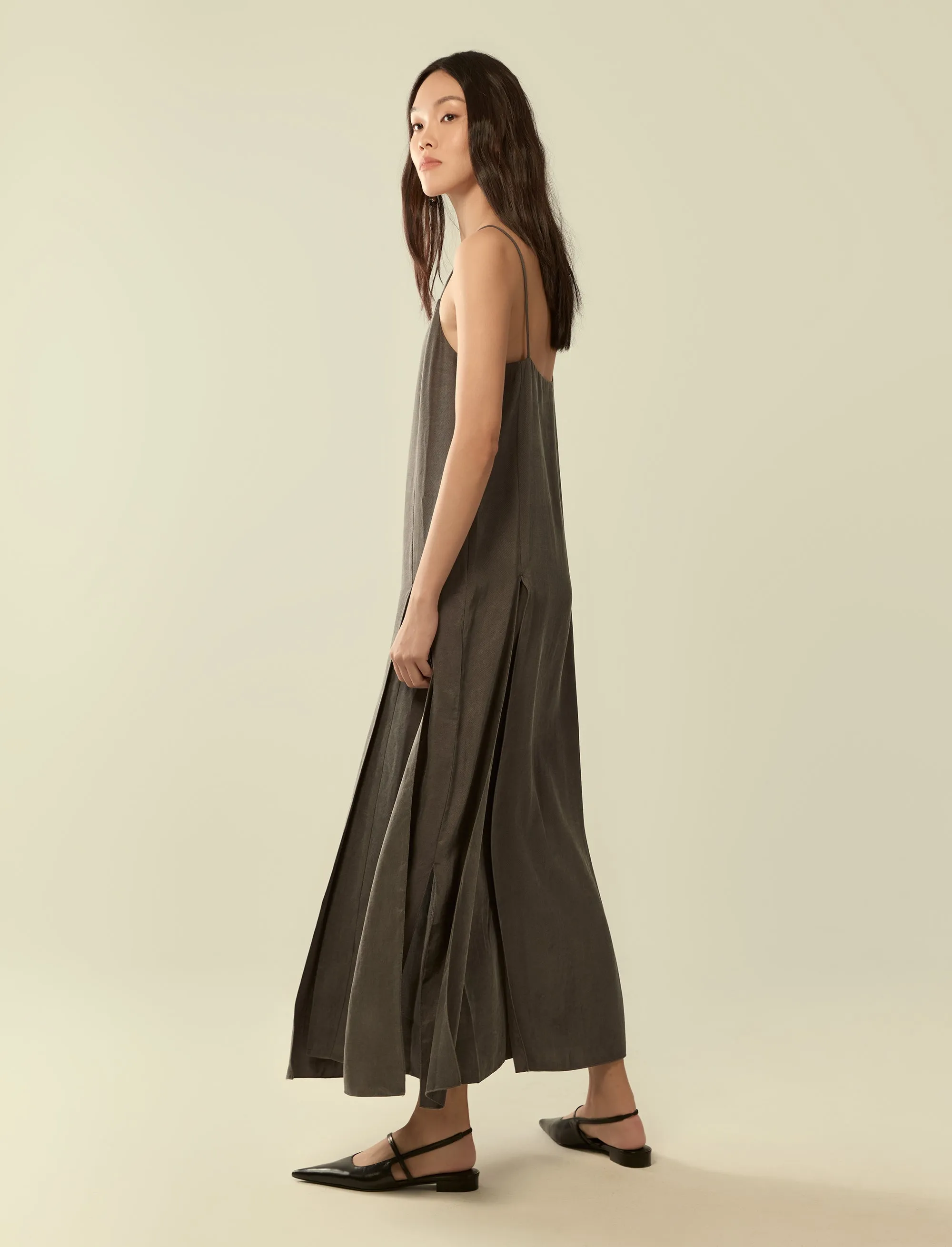 layered split hem strap dress