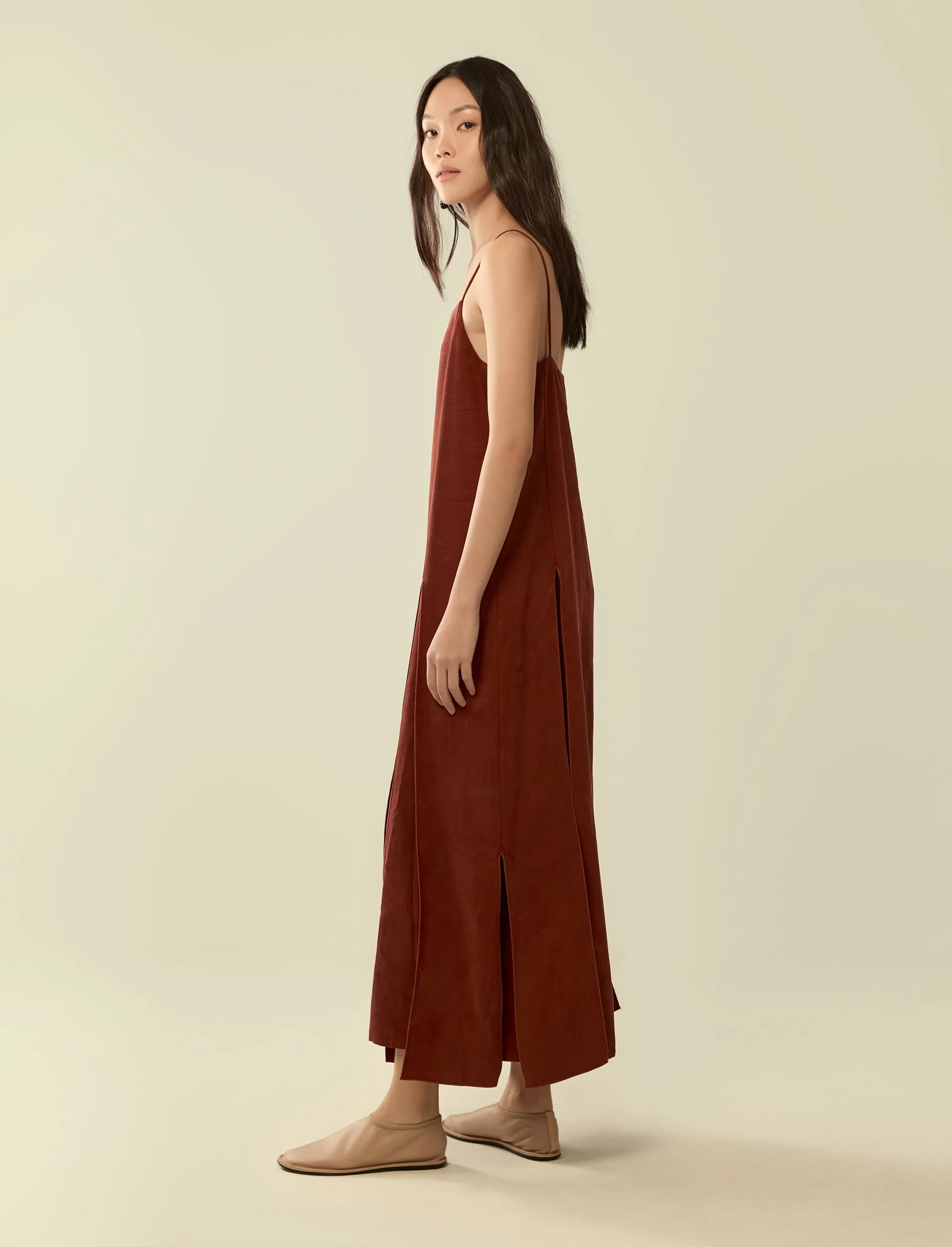 layered split hem strap dress