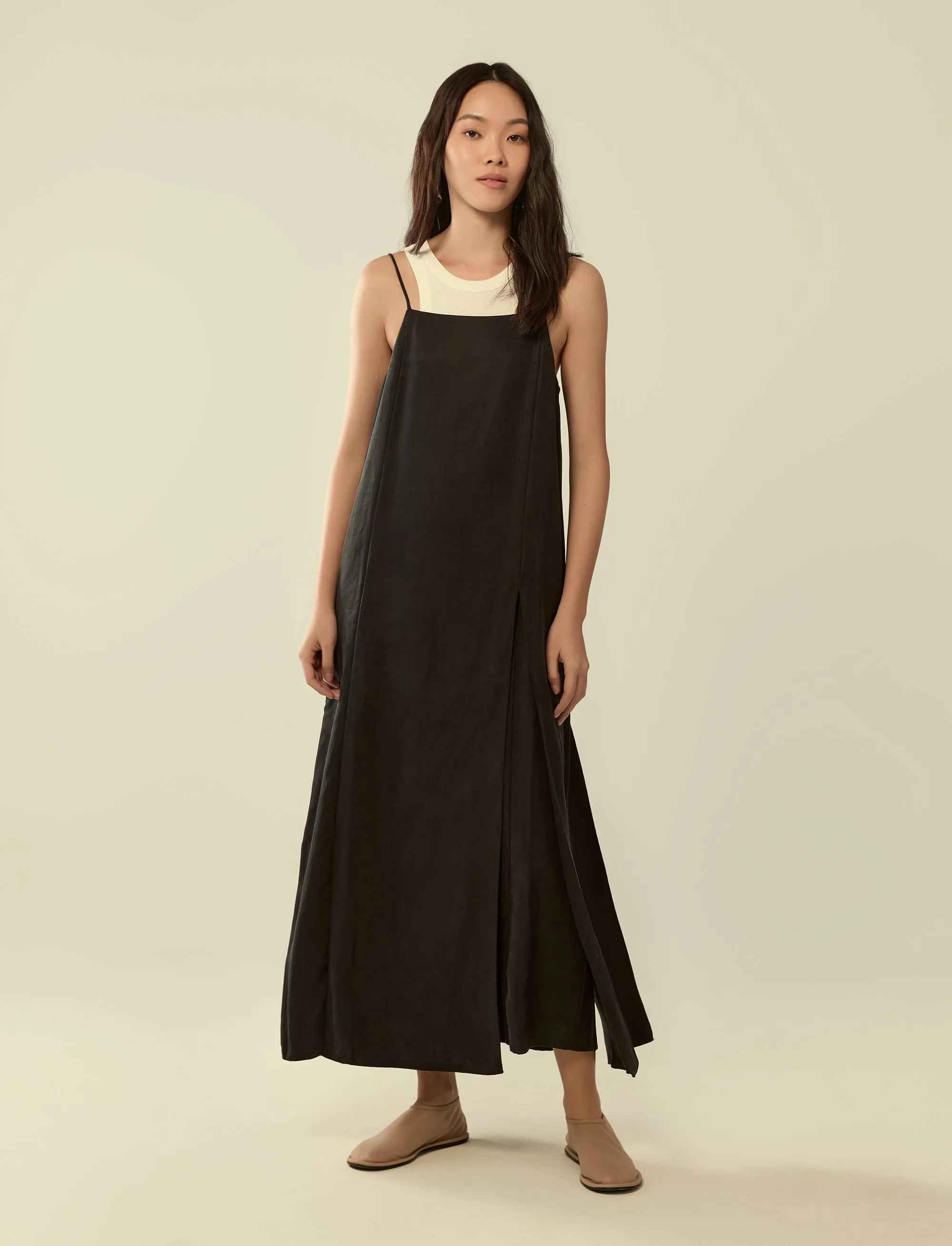 layered split hem strap dress