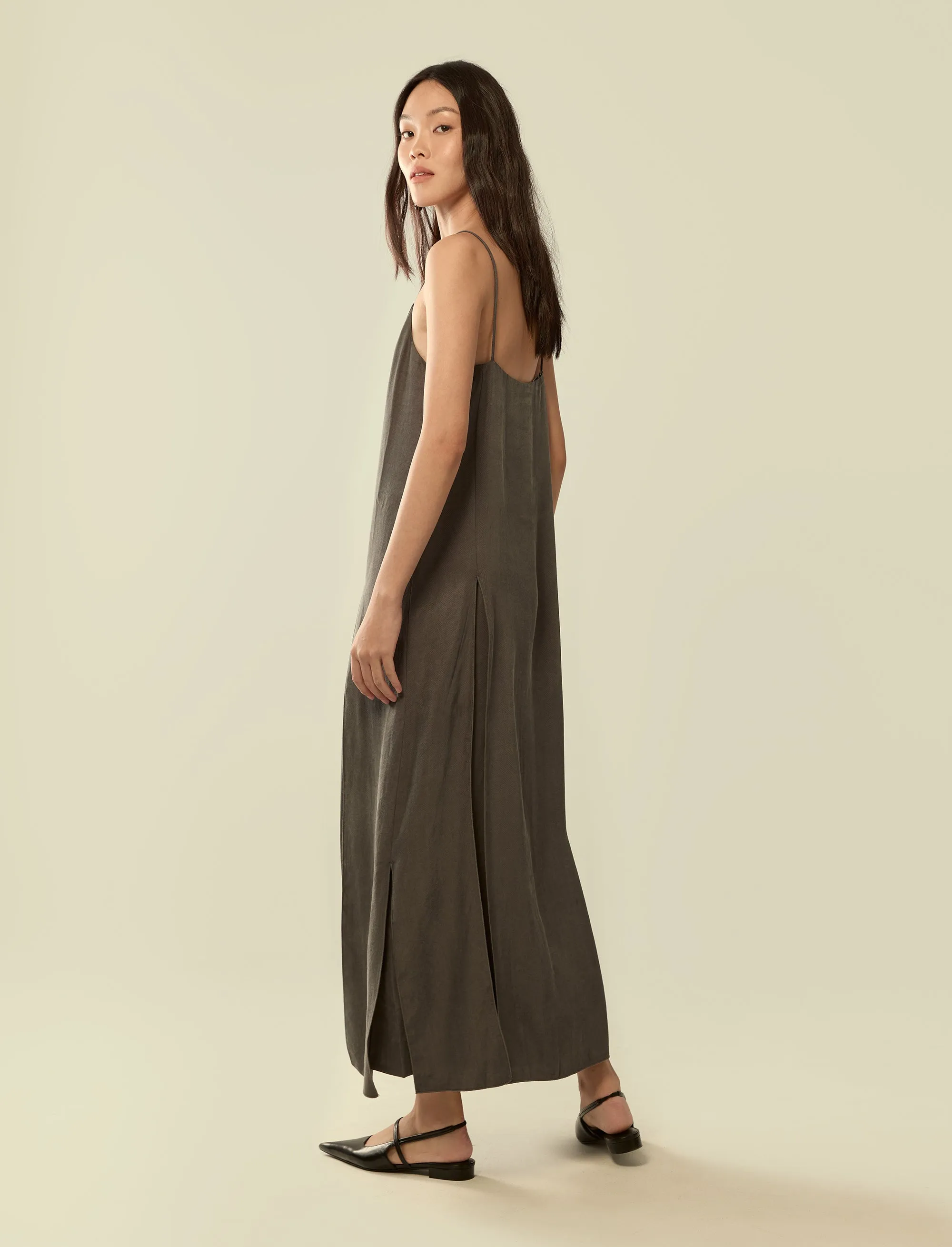 layered split hem strap dress