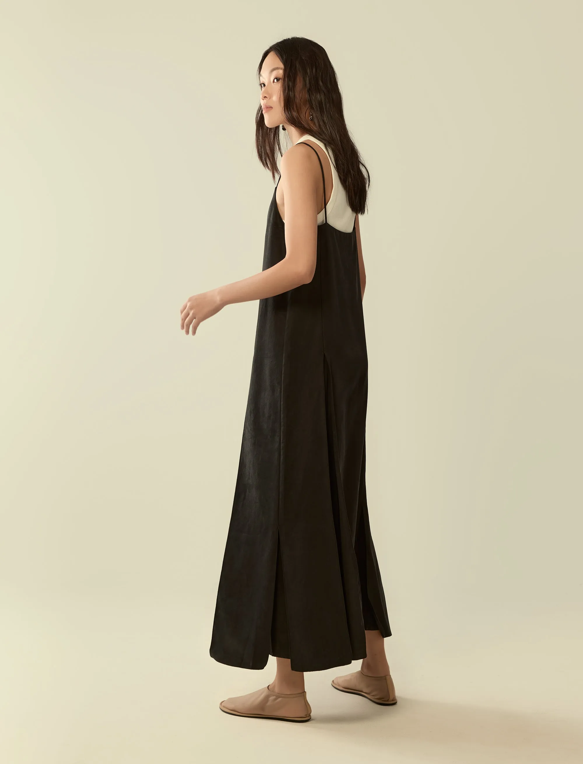 layered split hem strap dress