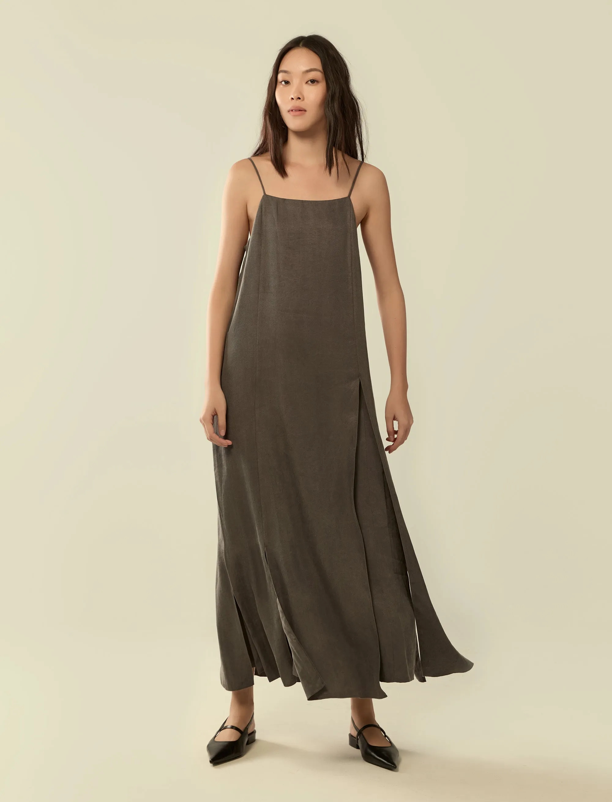 layered split hem strap dress