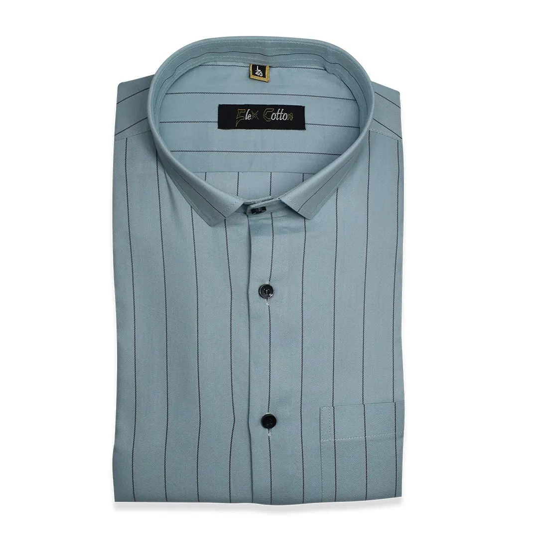 Light Blue Color Lining Cotton Shirt For Men