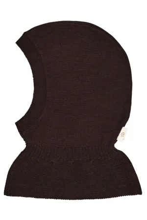 LT. KNITTED MERINO BALACLAVA WITH FRILL - DK BROWN