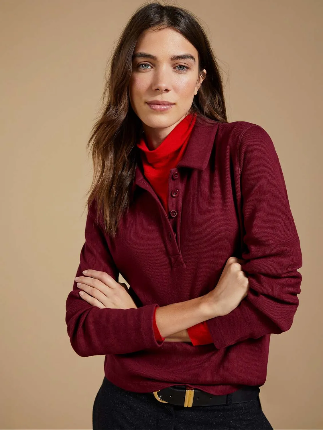 Luanne Organic Cotton Collar Top | Burgundy