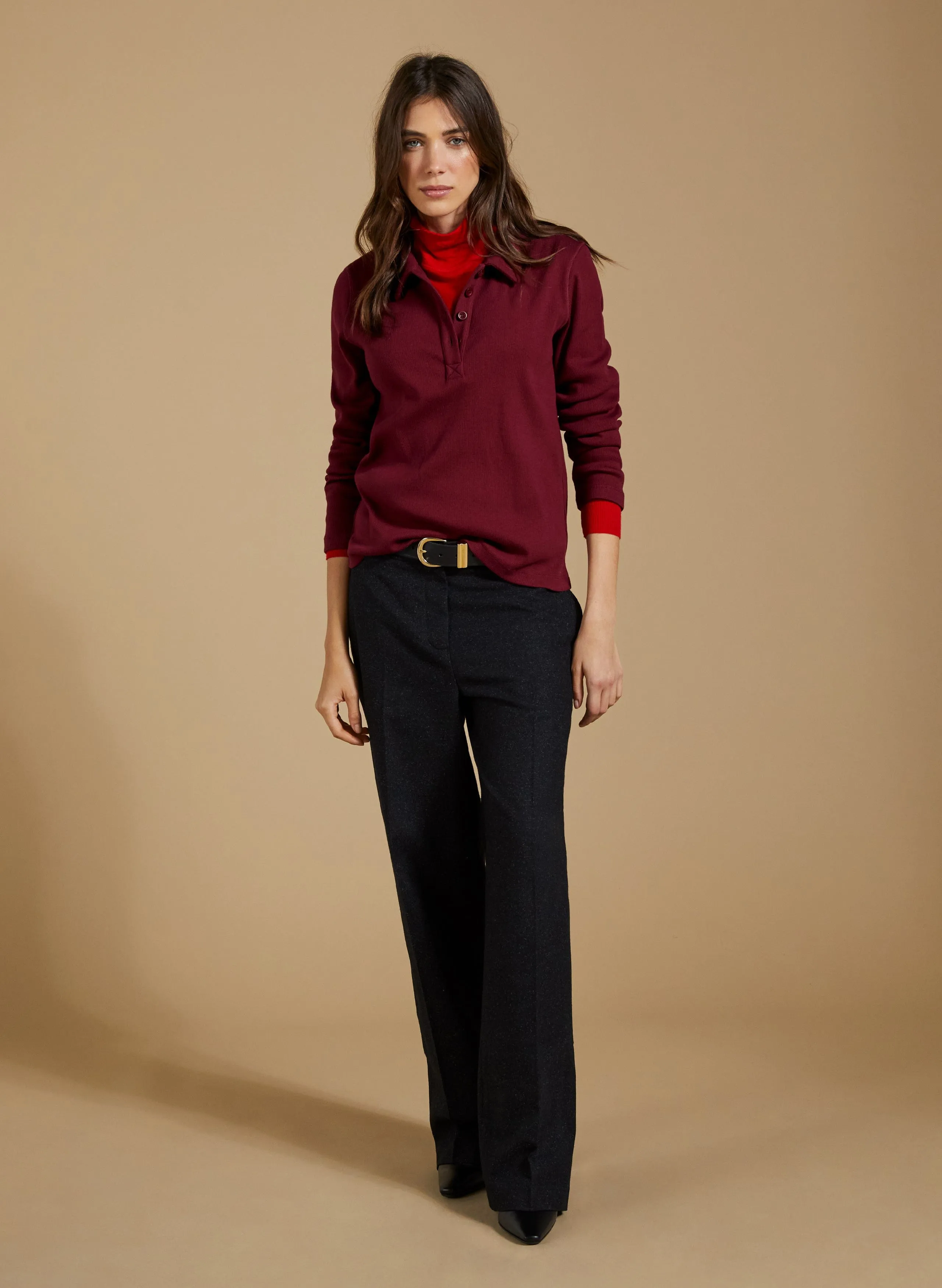 Luanne Organic Cotton Collar Top | Burgundy