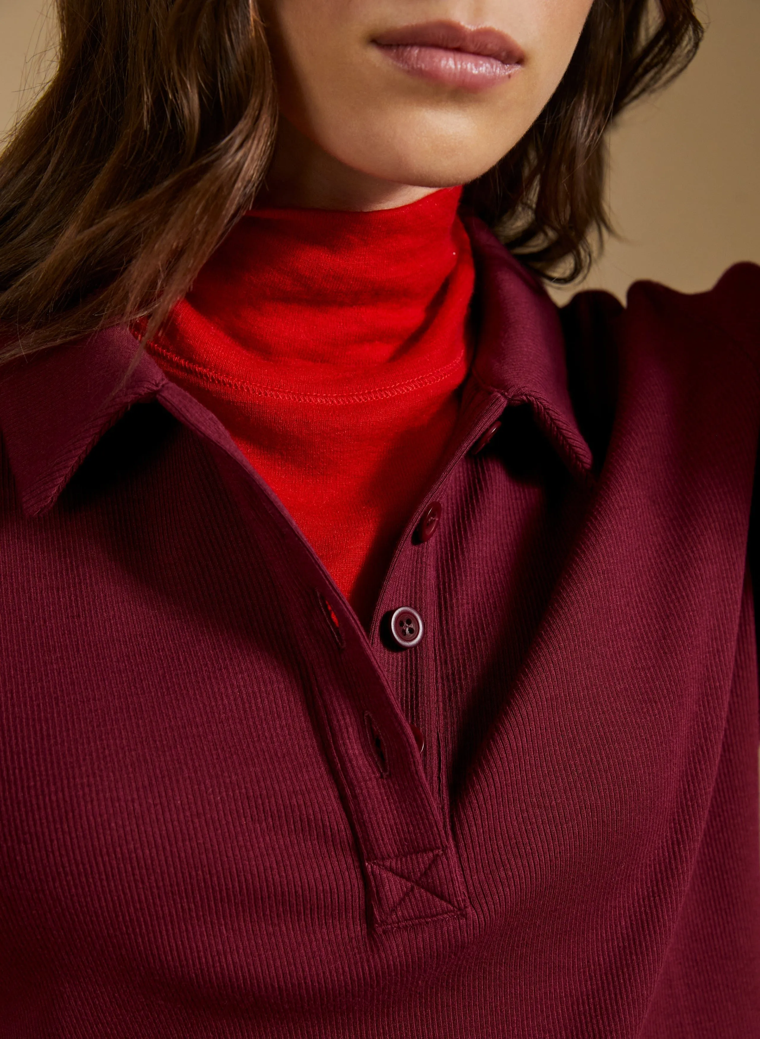 Luanne Organic Cotton Collar Top | Burgundy