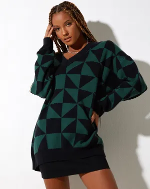 Lulees Jumper in Large Geo Black and Green